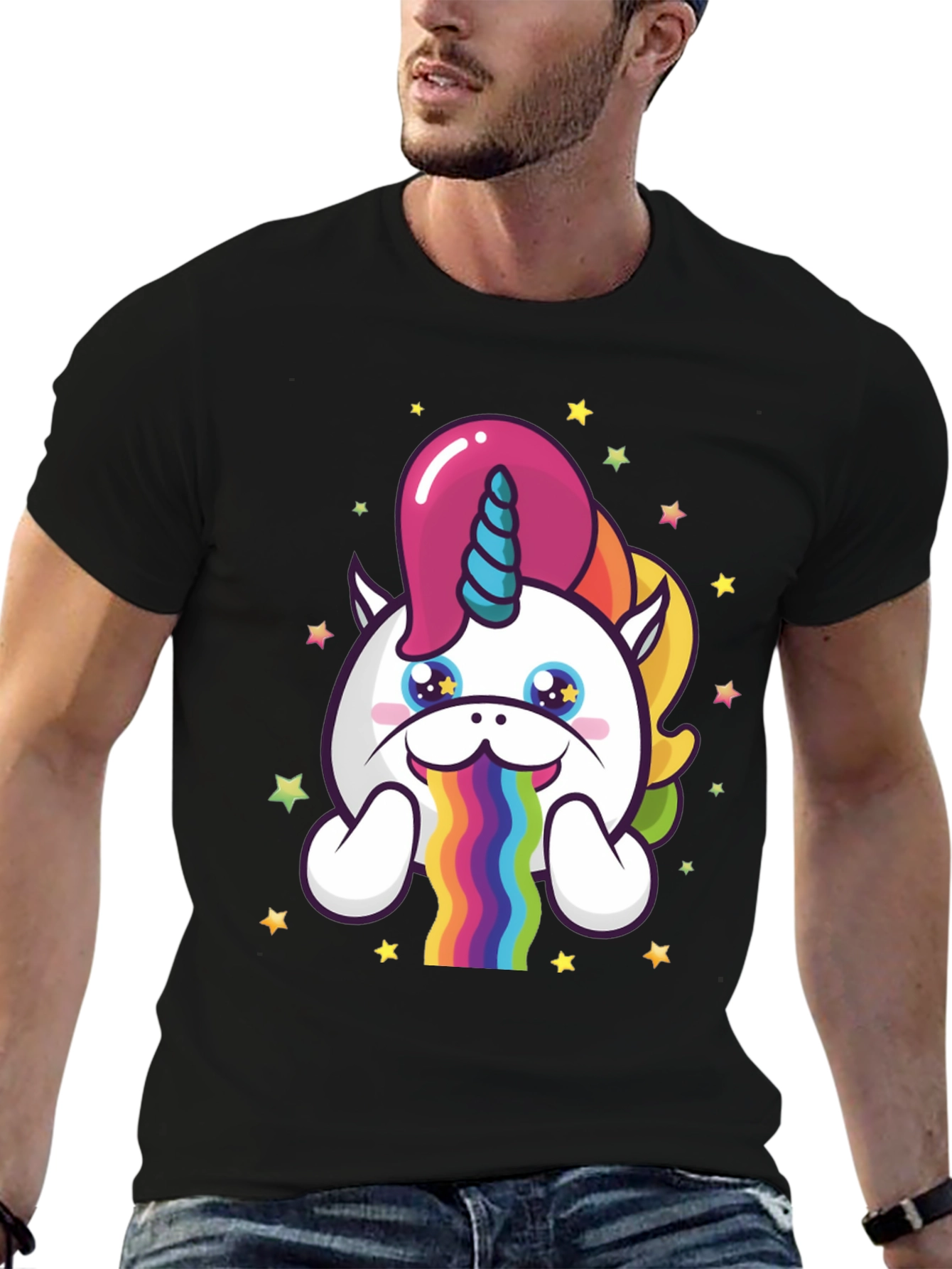 Black Unicorn Rainbow Puke Graphic Tee view 6