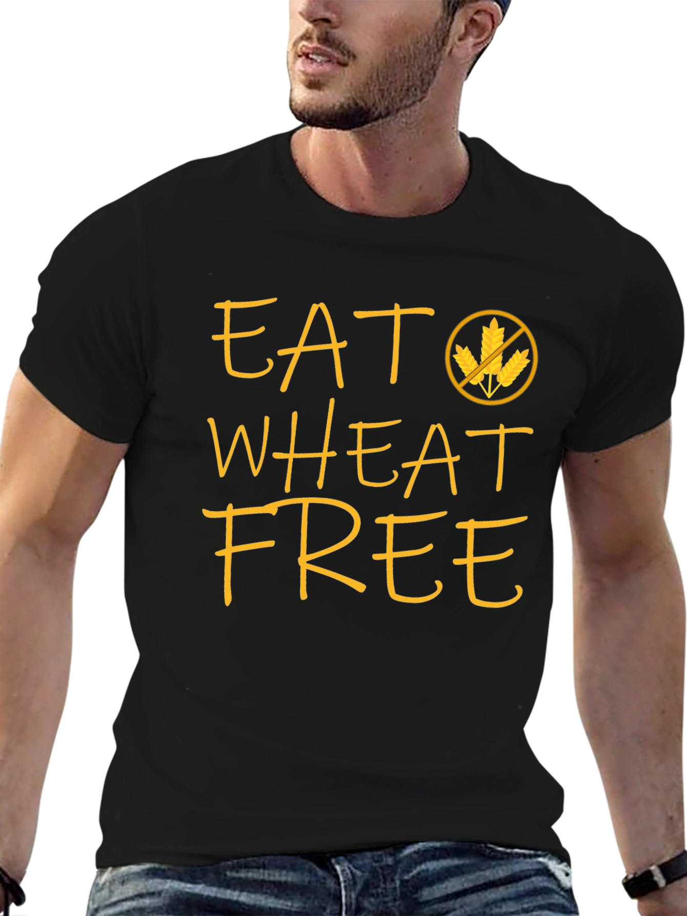Black Eat Wheat Free Black T-Shirt - Gluten Sensitive Apparel view 6
