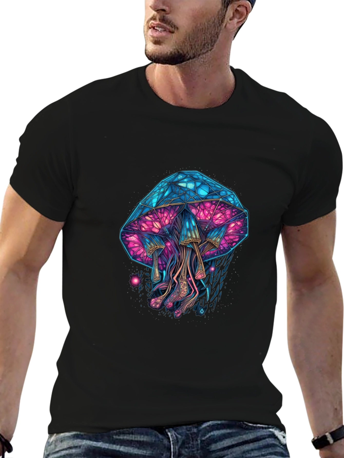 Black Psychedelic Mushroom Graphic Tee view 6