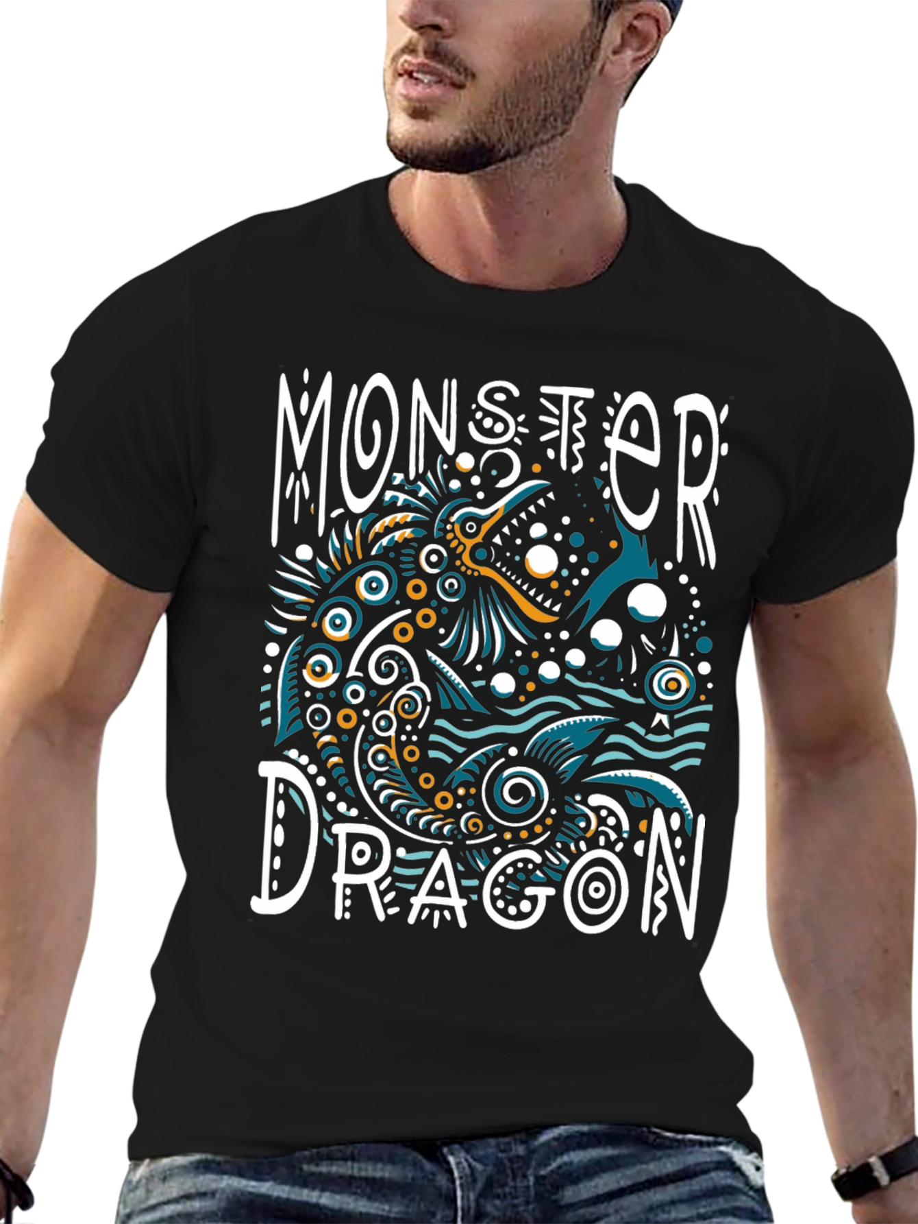 Black Monster Dragon Graphic Tee - Unique Art T-Shirt view 6