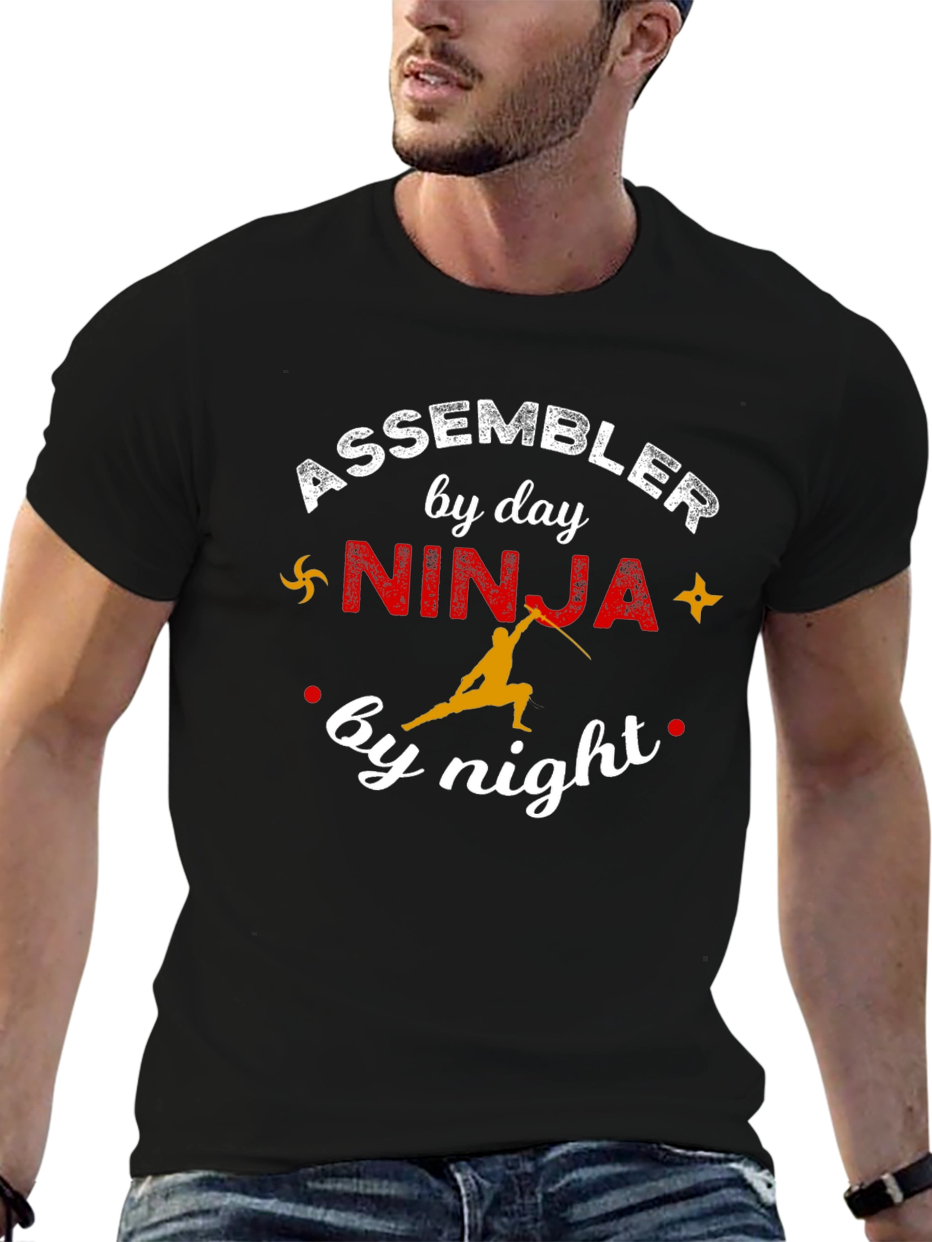 Black Assembler by Day Ninja by Night Graphic Tee view 6