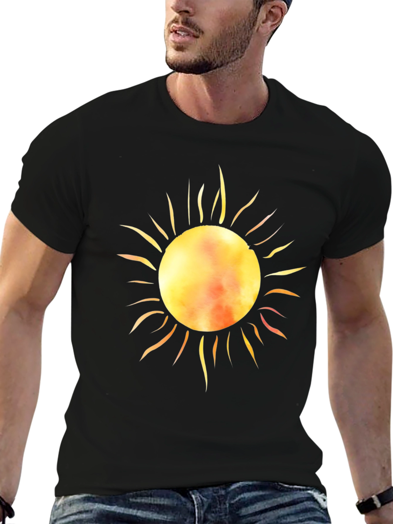 Black Radiant Sun Graphic Tee - Black Cotton T-Shirt view 6