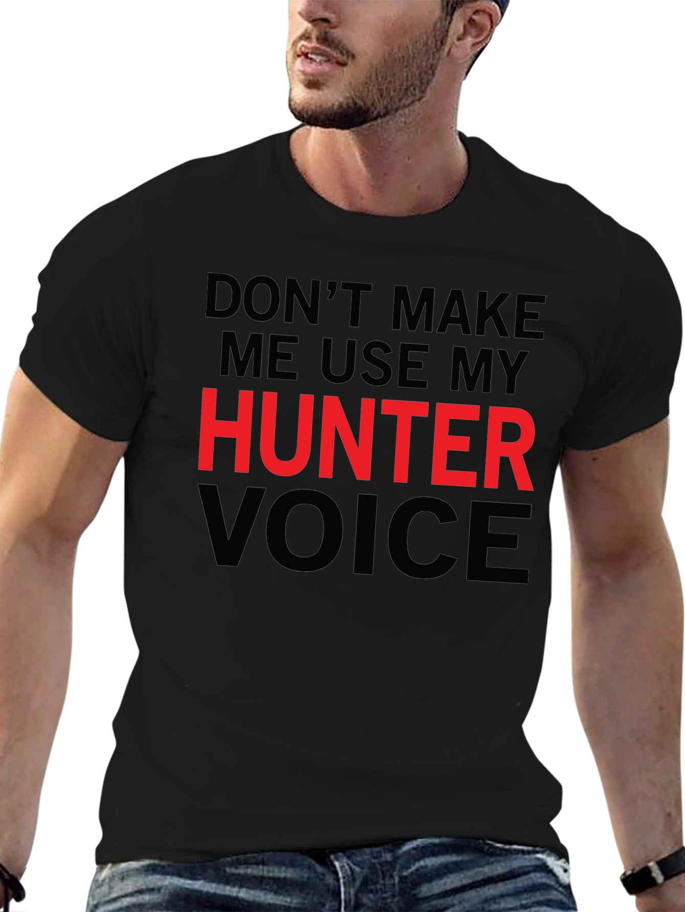 Black Hunter Voice T-Shirt - Funny Warning Tee view 6