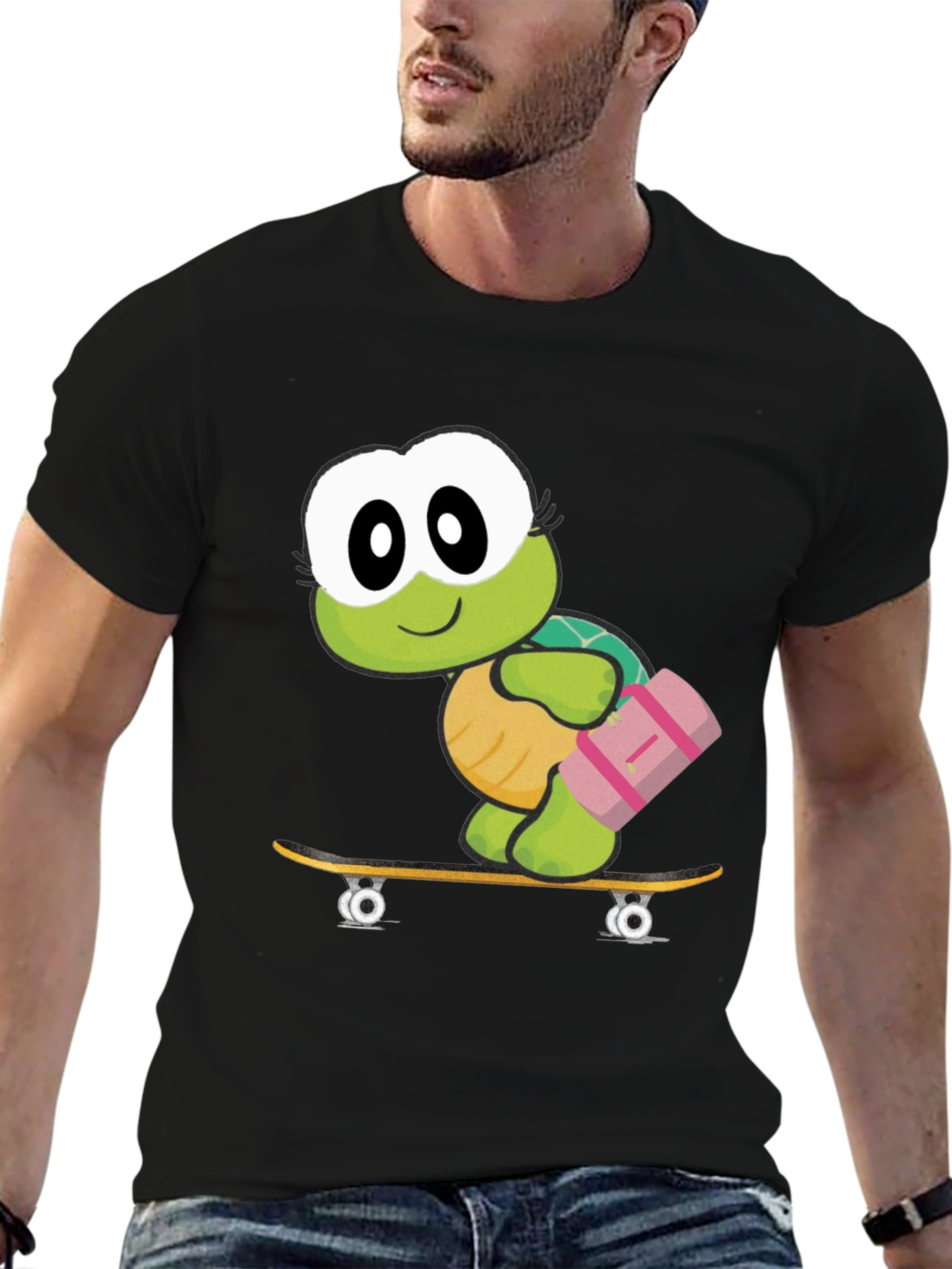 Black Turtle on Skateboard Graphic T-Shirt view 6