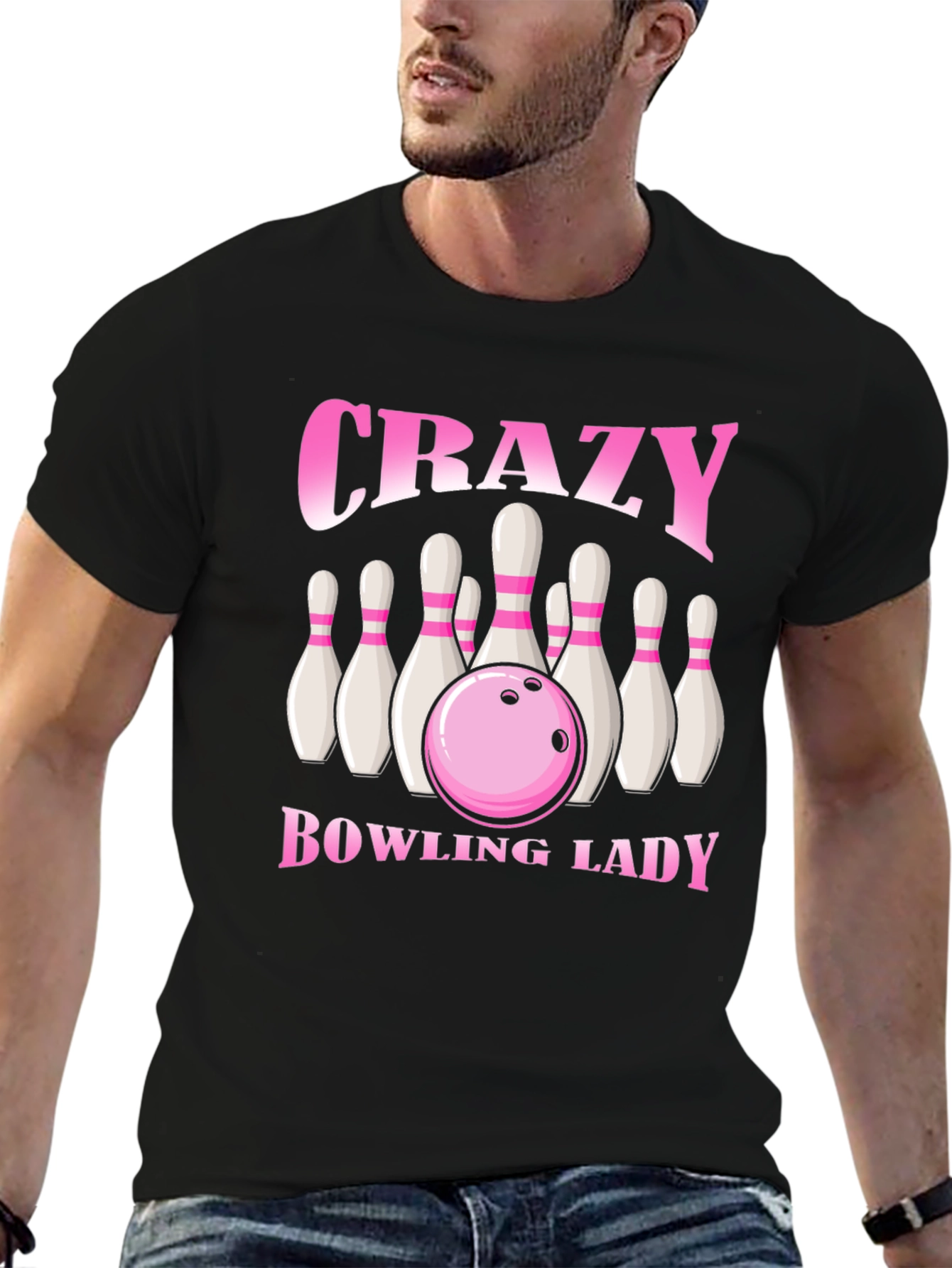 Black Crazy Bowling Lady T-Shirt - Black view 6