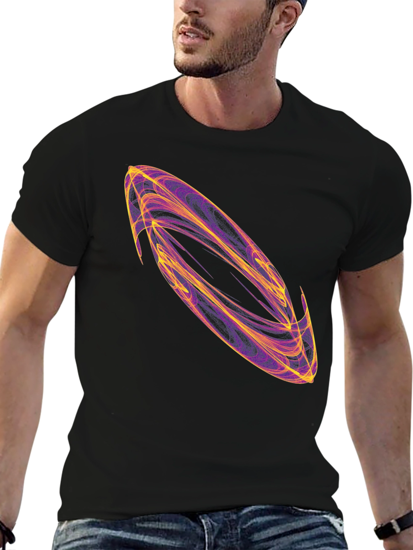 Black Abstract Swirl Graphic Black T-Shirt view 6