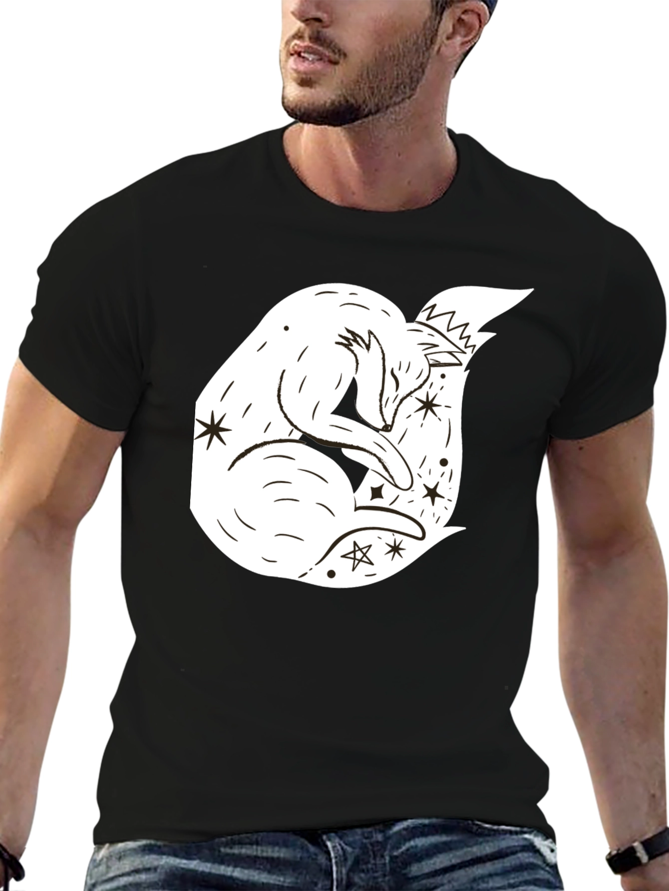 Black Dreamy Fox Graphic Tee - Black Unisex T-Shirt view 6