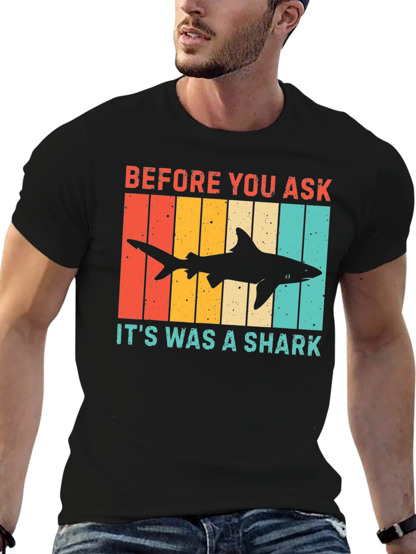 Black Retro Shark T-Shirt - Before You Ask Funny Tee view 6