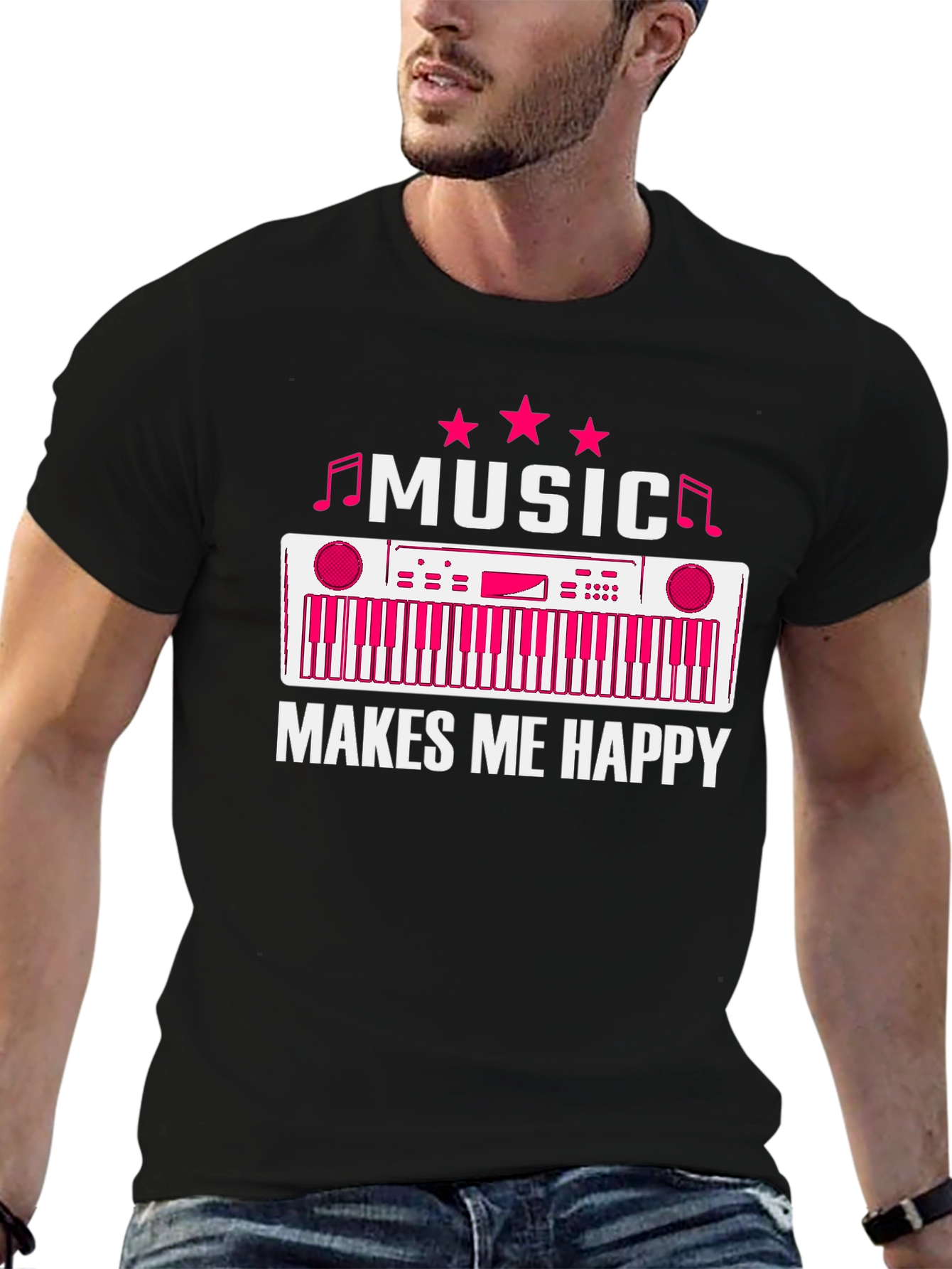 Black Music Makes Me Happy T-Shirt - Keyboard Design view 6