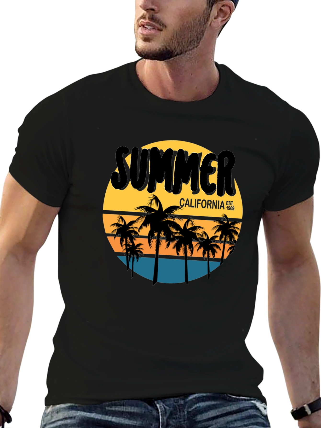 Black Summer California Graphic Tee - Palm Tree T-Shirt view 6