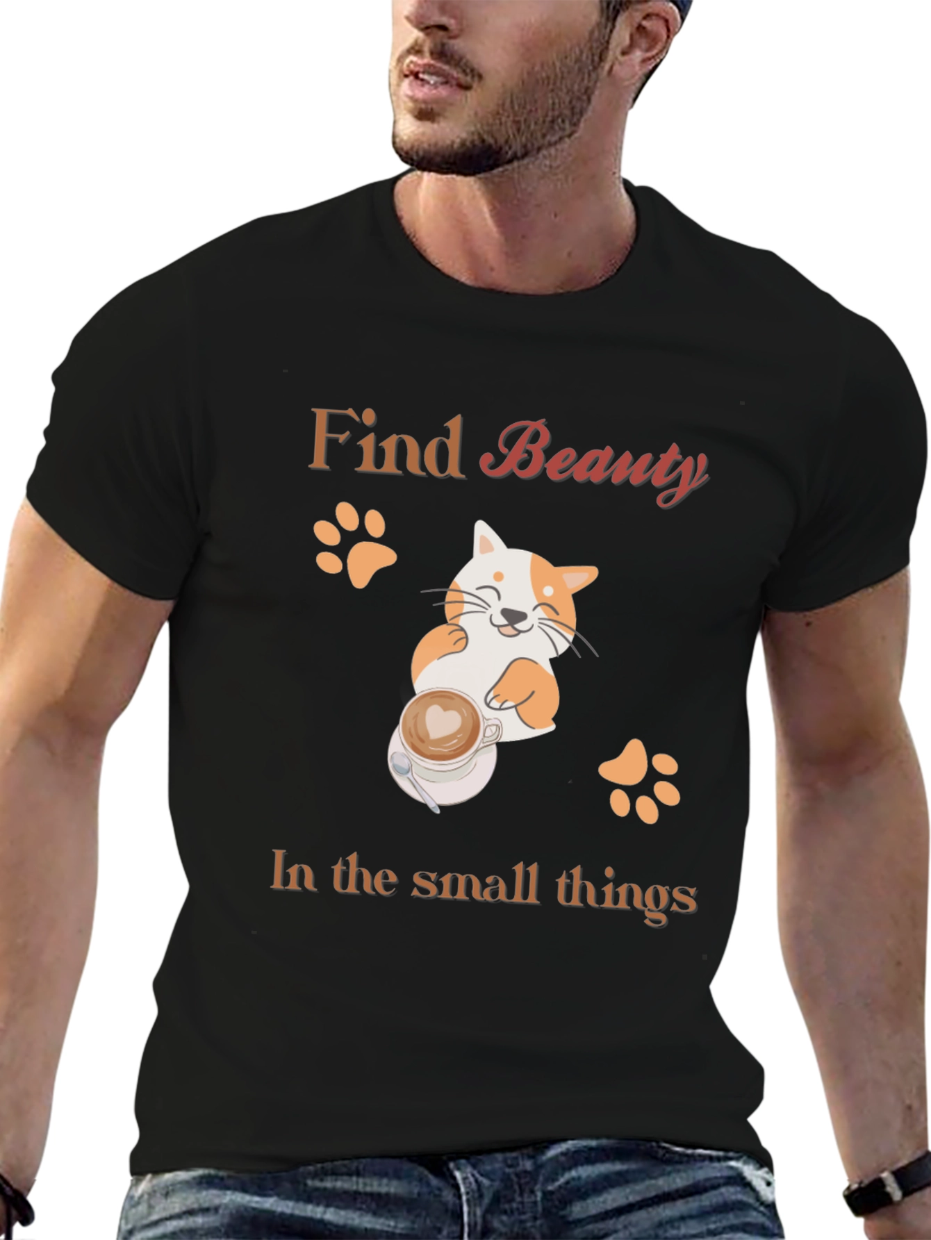 Black Find Beauty Cat Coffee Black T-Shirt view 6
