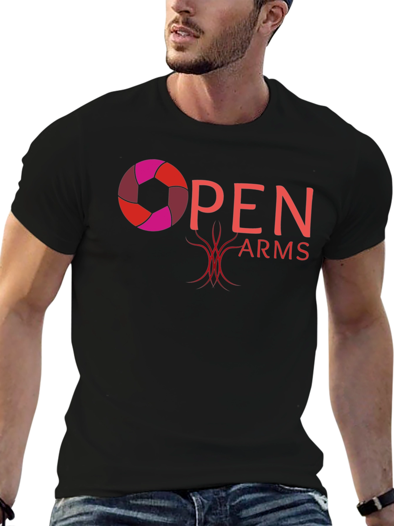 Black Open Arms Graphic T-Shirt - Black view 6