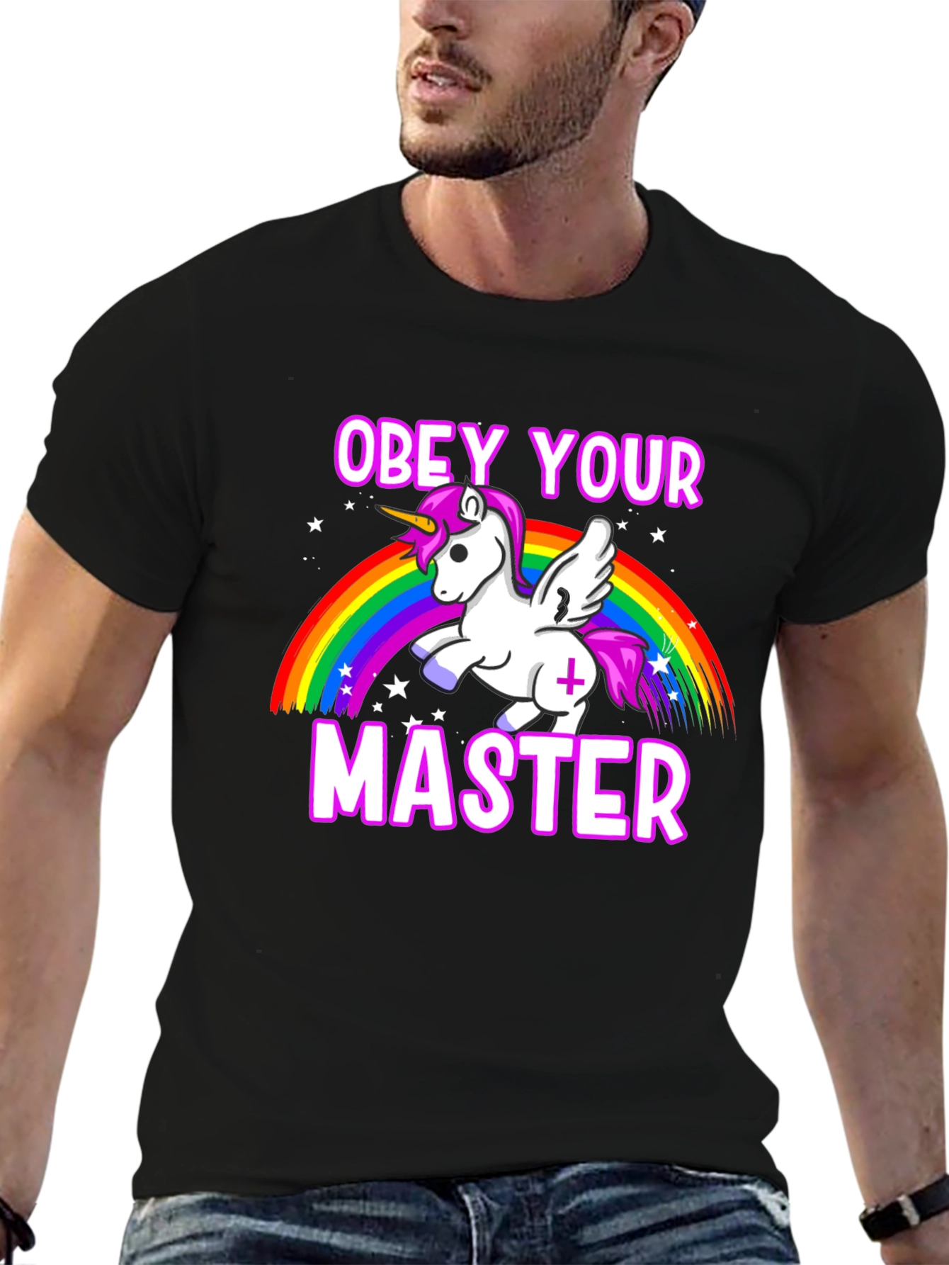 Black Obey Your Master Unicorn Graphic T-Shirt view 6