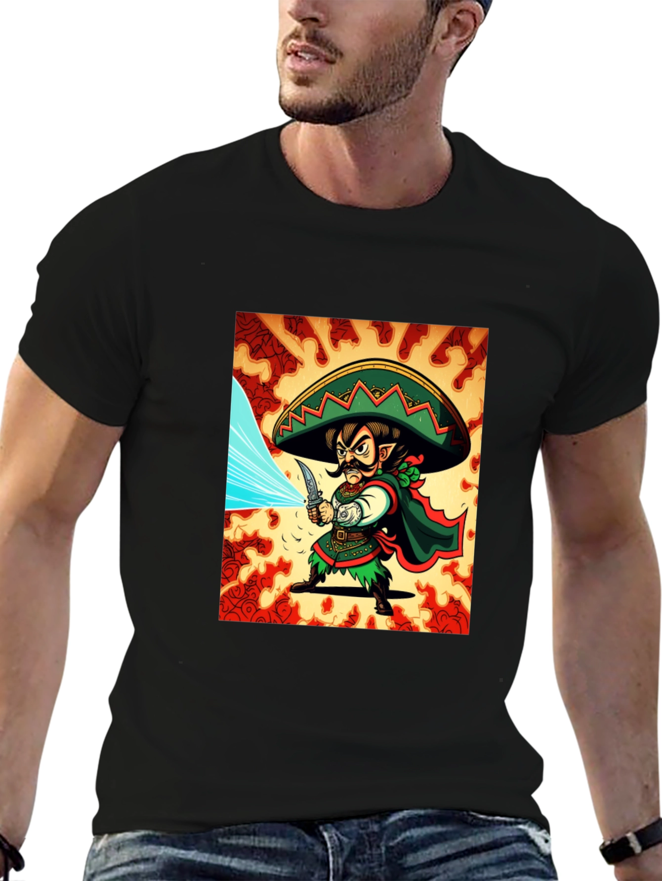Black Mexican Elf Warrior Graphic Tee - Black Cotton view 6
