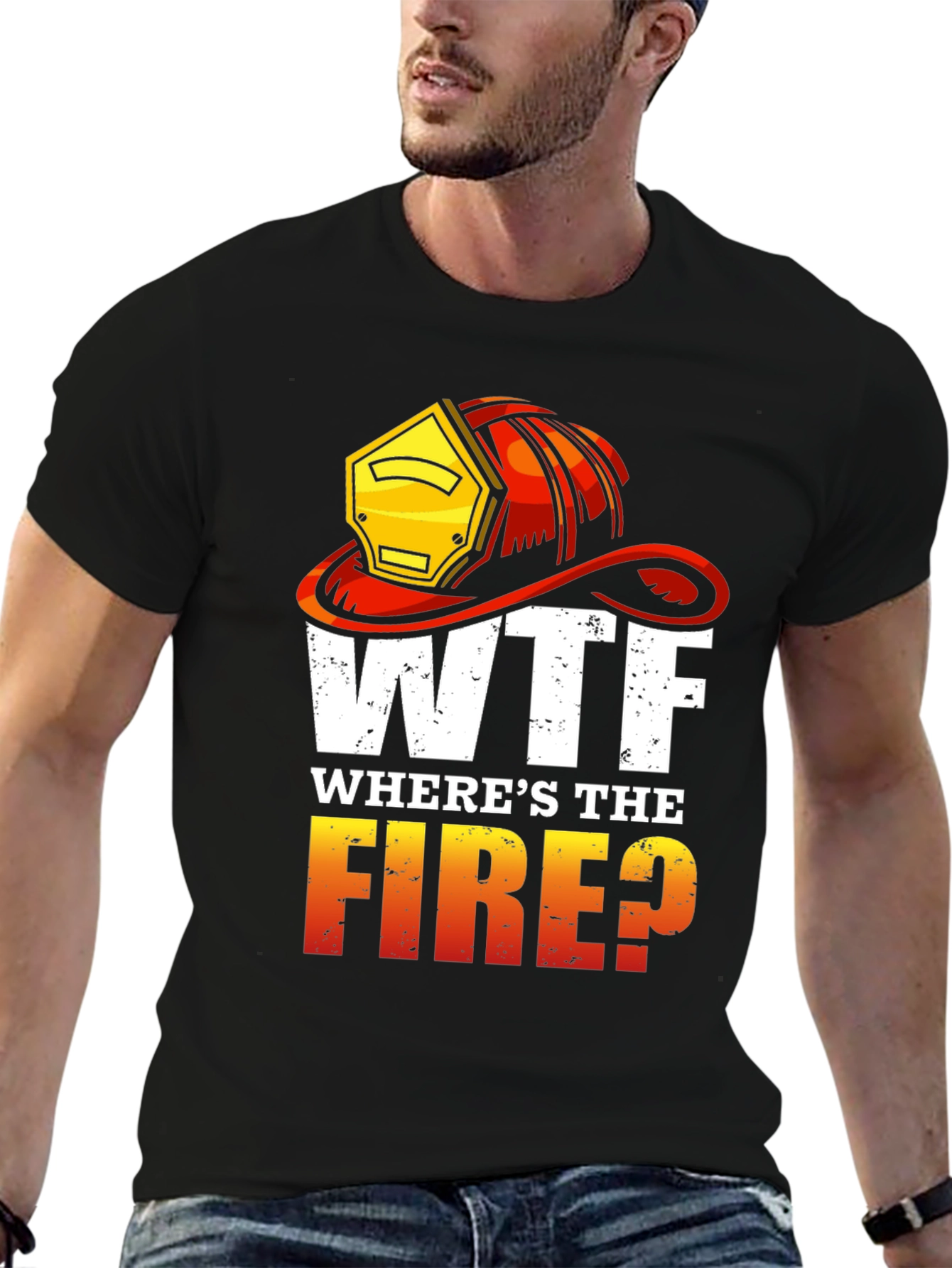Black WTF Where's the Fire? Graphic Tee view 6