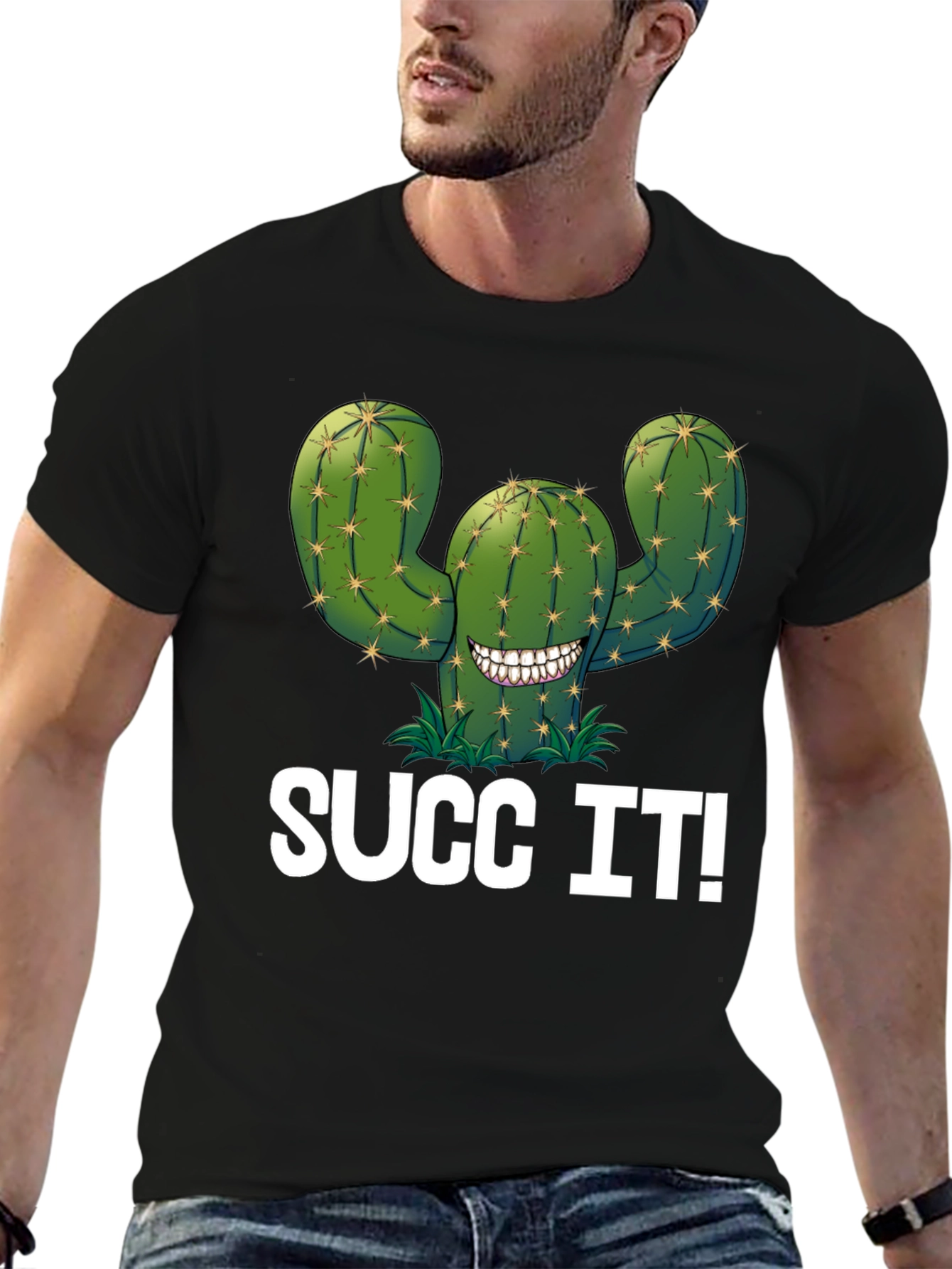 Black Succ It! Cactus Graphic T-Shirt - Novelty Tee view 6