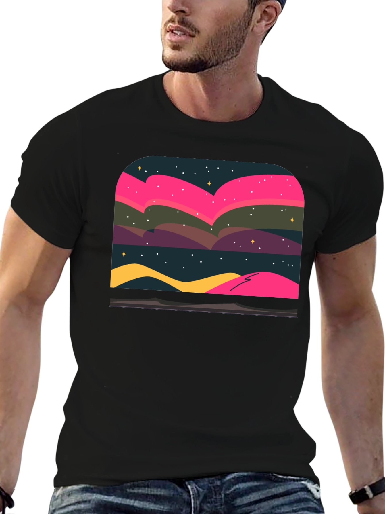 Black Northern Lights Graphic Tee - Black view 6