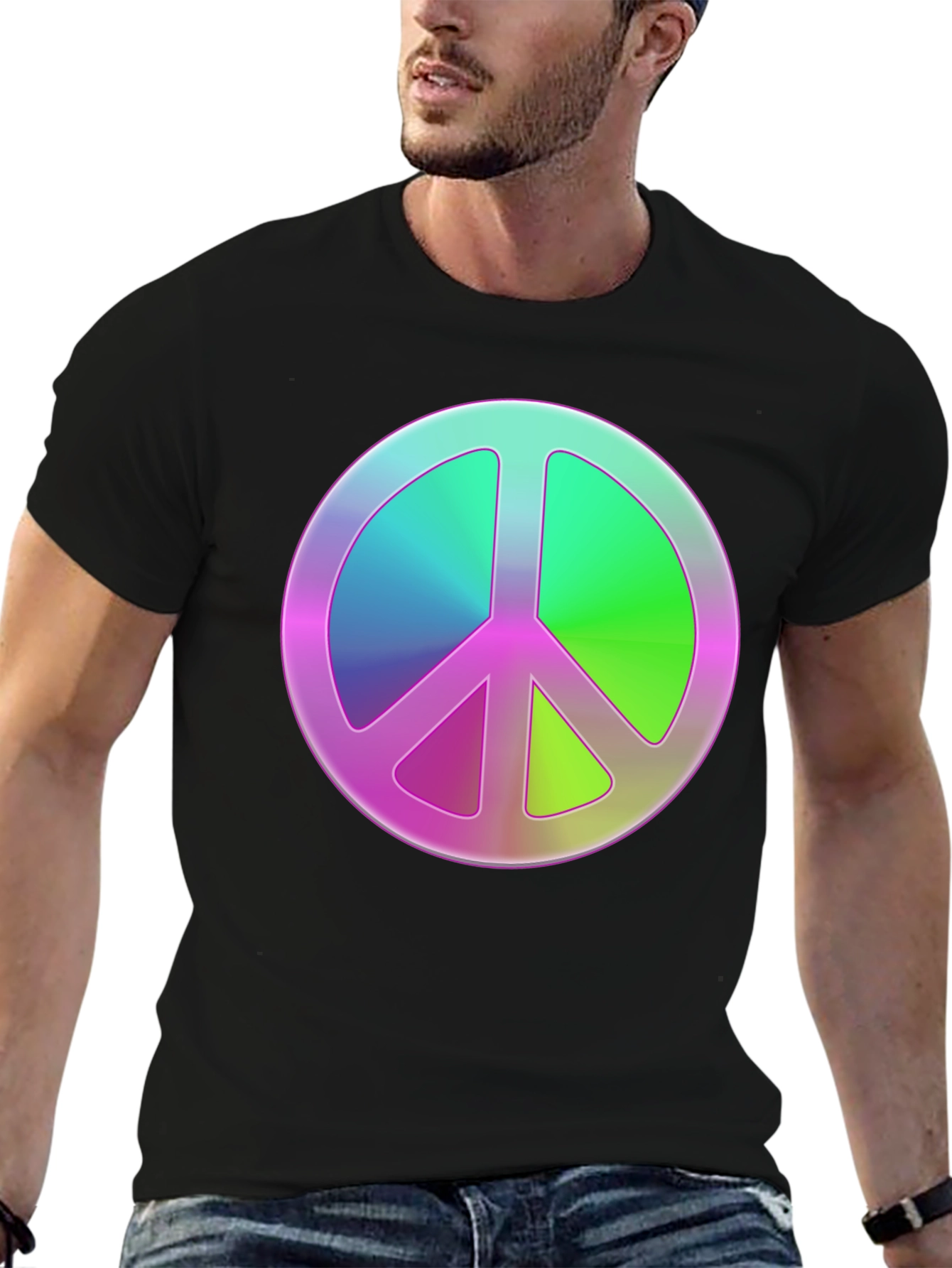 Black Peace Sign Graphic Tee - Retro Style view 6