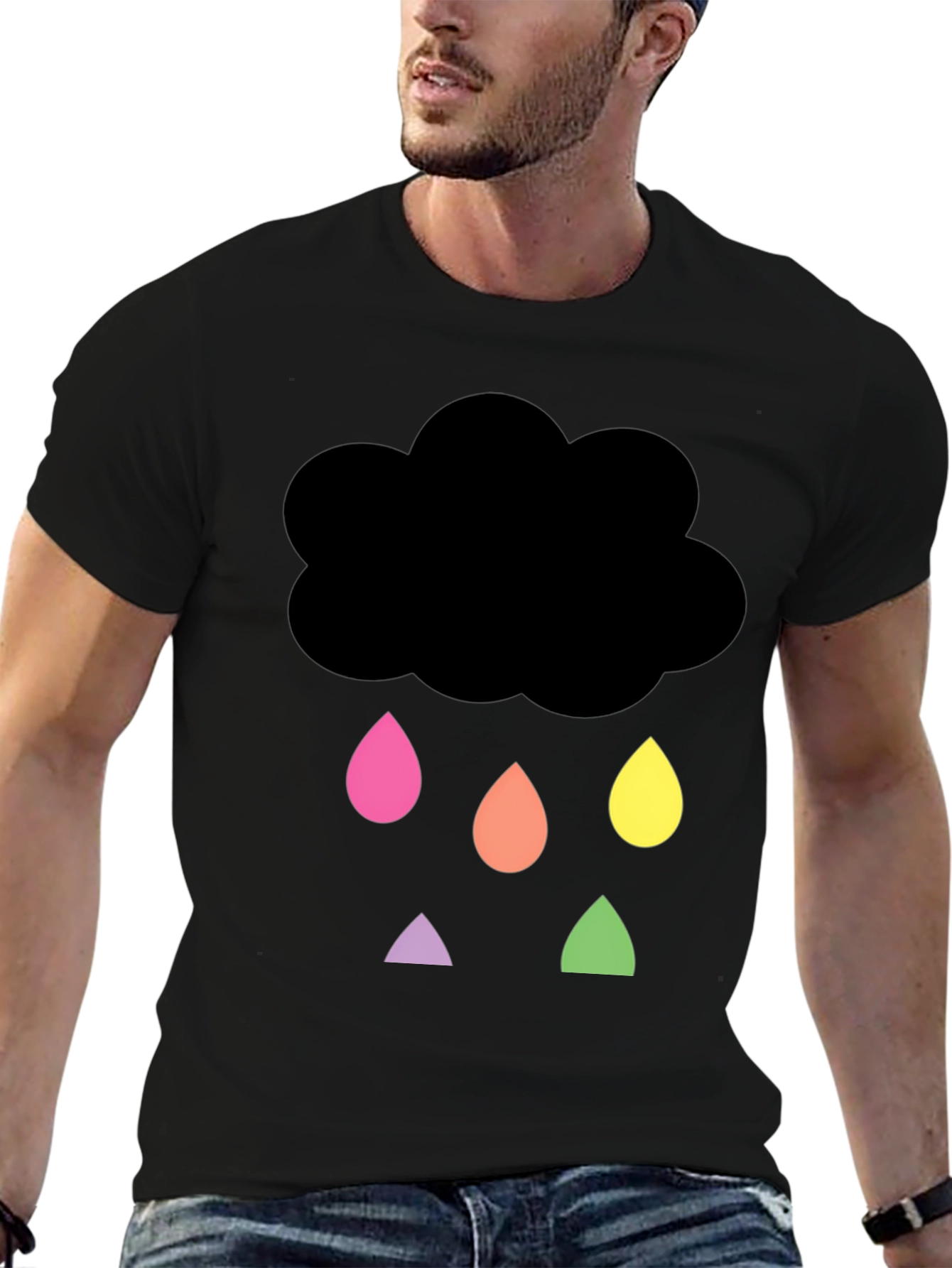 Black Rainy Cloud Graphic Tee - Unisex Black T-Shirt view 6