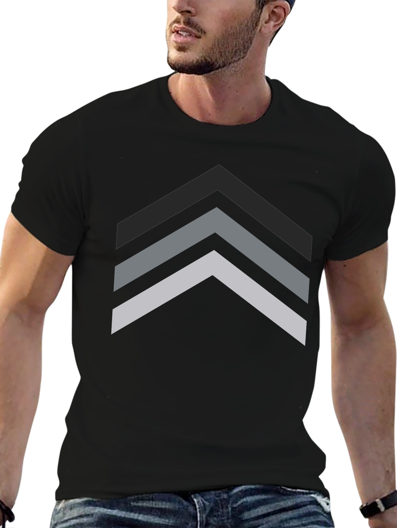 Black Modern Geometric Arrow Black T-Shirt view 6