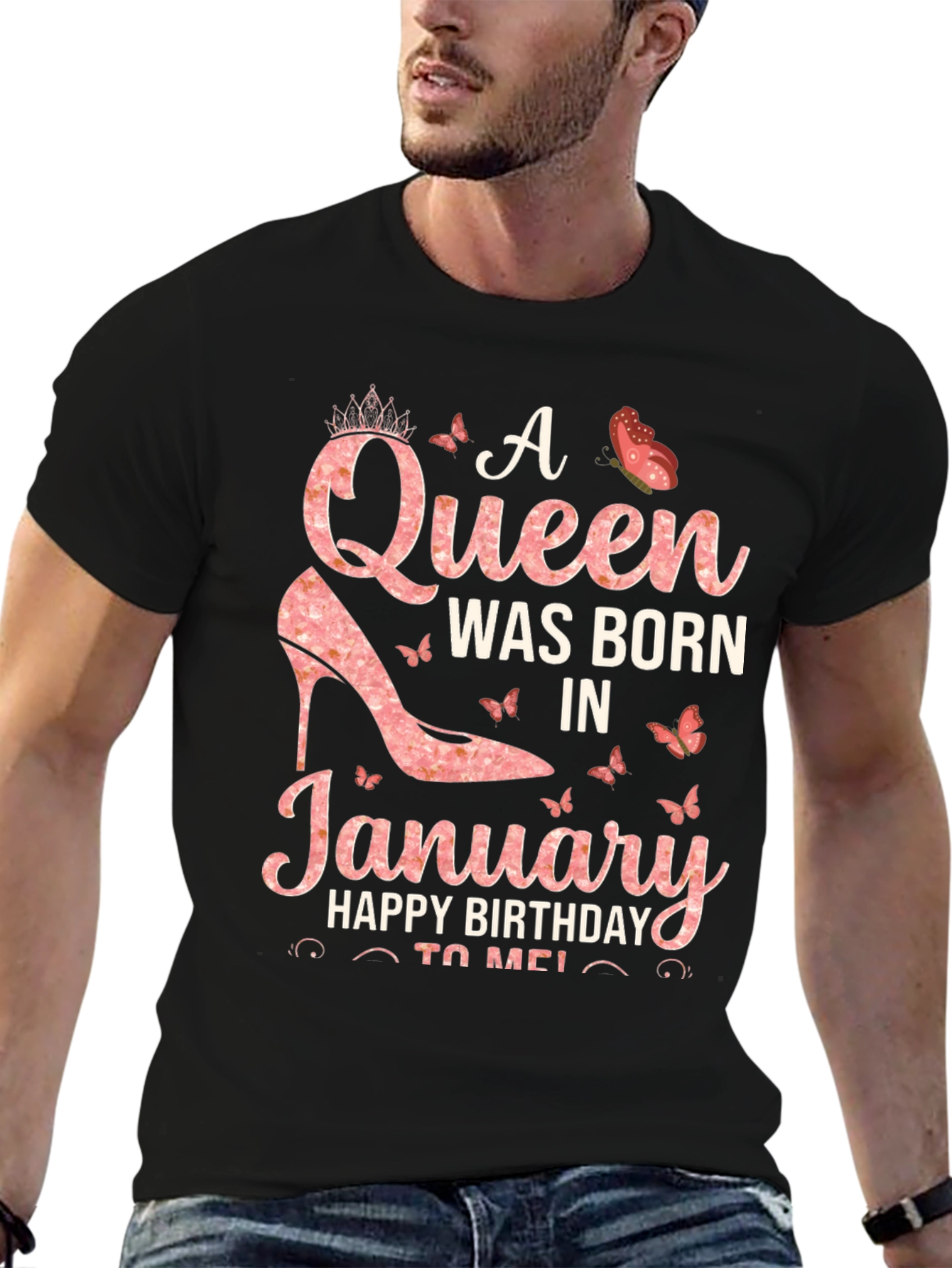 Black A Queen Was Born In January T-Shirt view 6