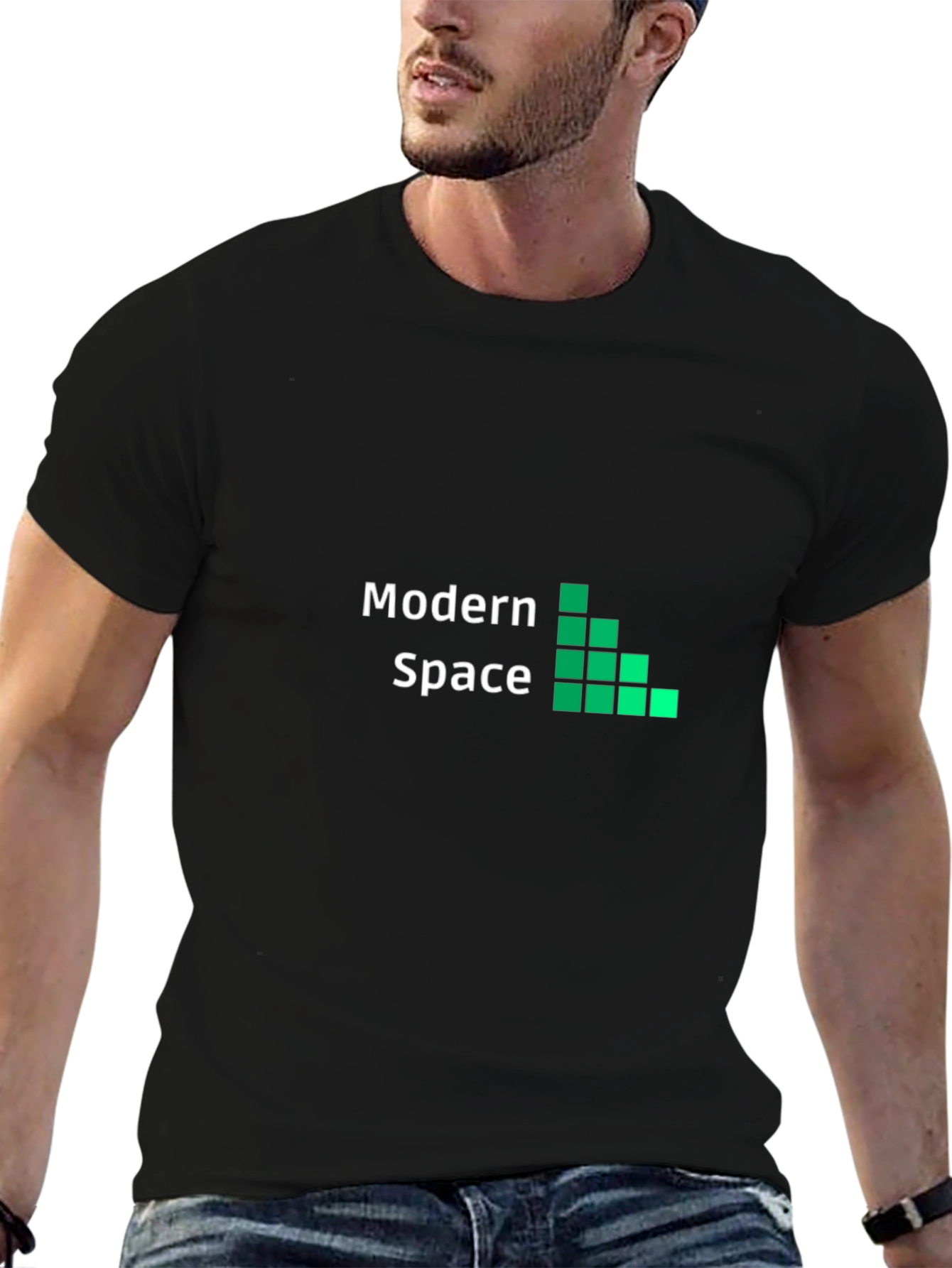 Black Modern Space Black Graphic Tee for Men view 6