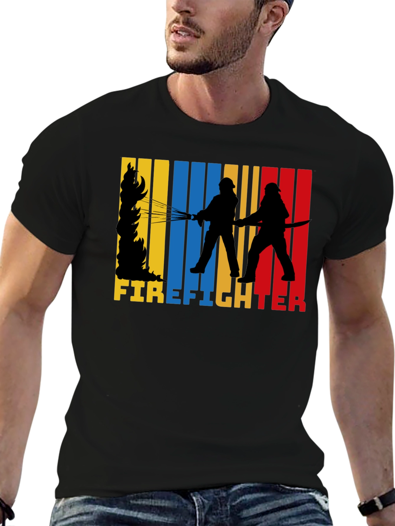 Black Firefighter Graphic Tee - Black Cotton T-Shirt view 6