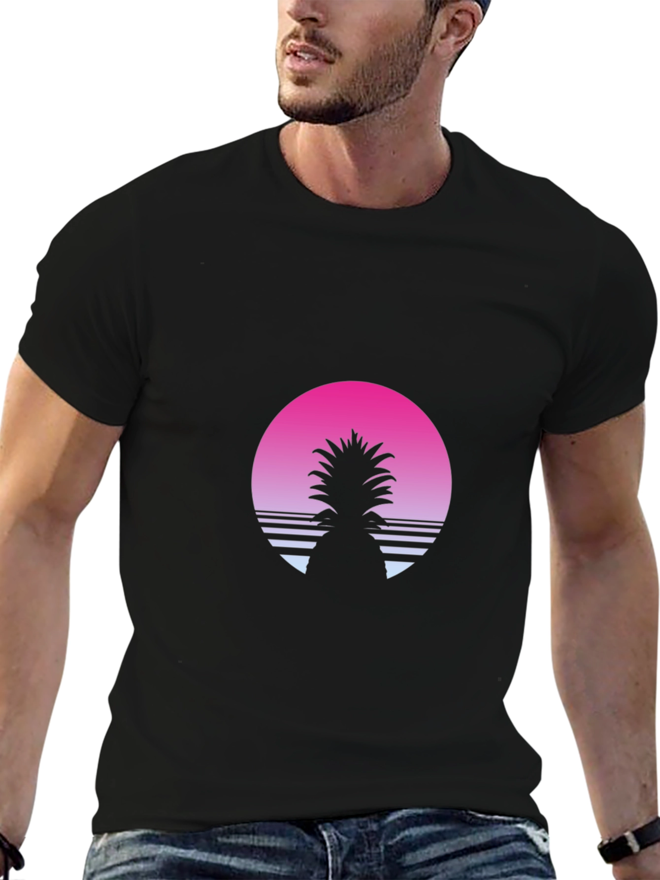 Black Retro Pineapple Sunset T-Shirt - Black view 6