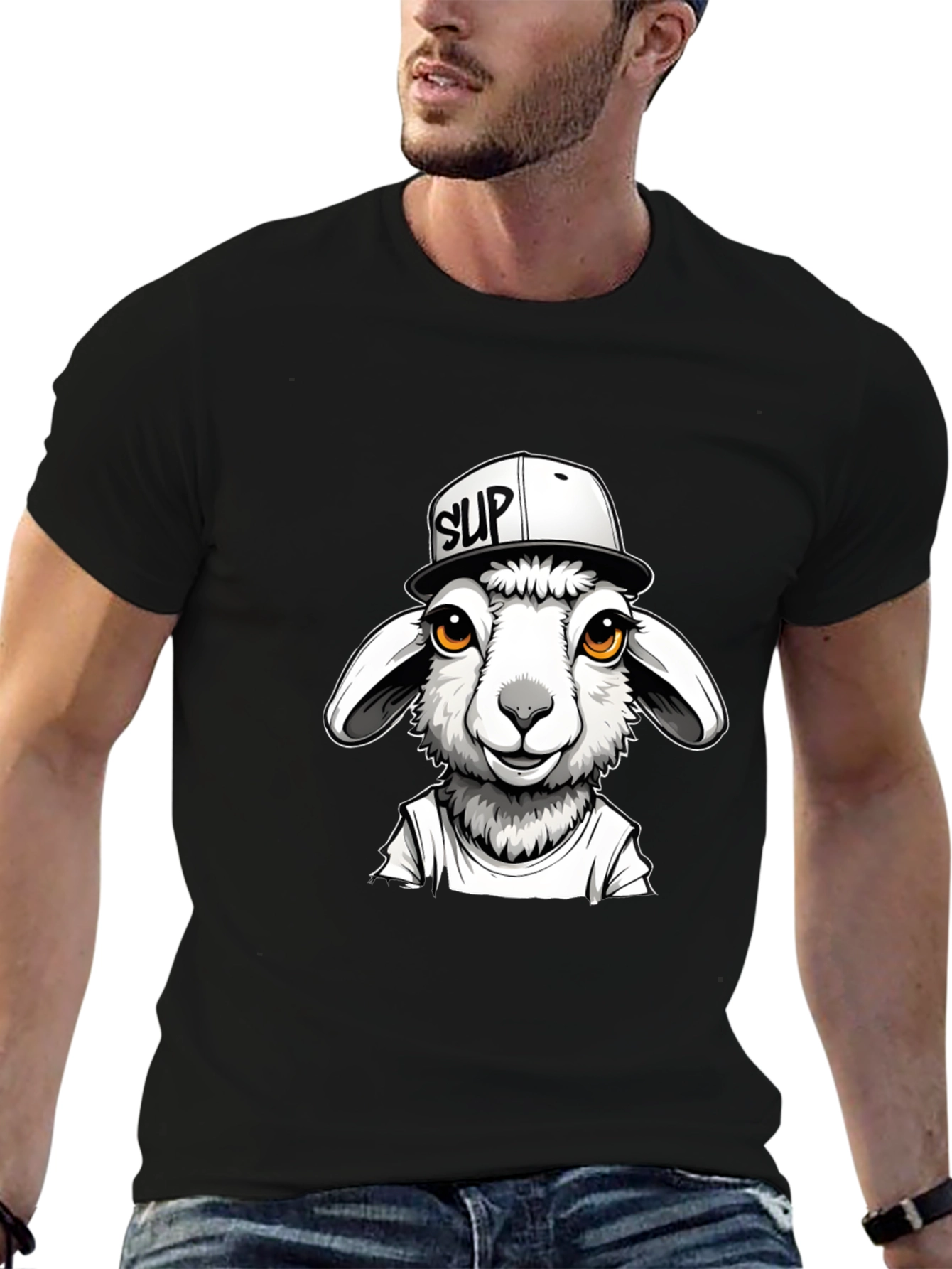 Black Cool Sheep Graphic Tee - Black Casual T-Shirt view 6