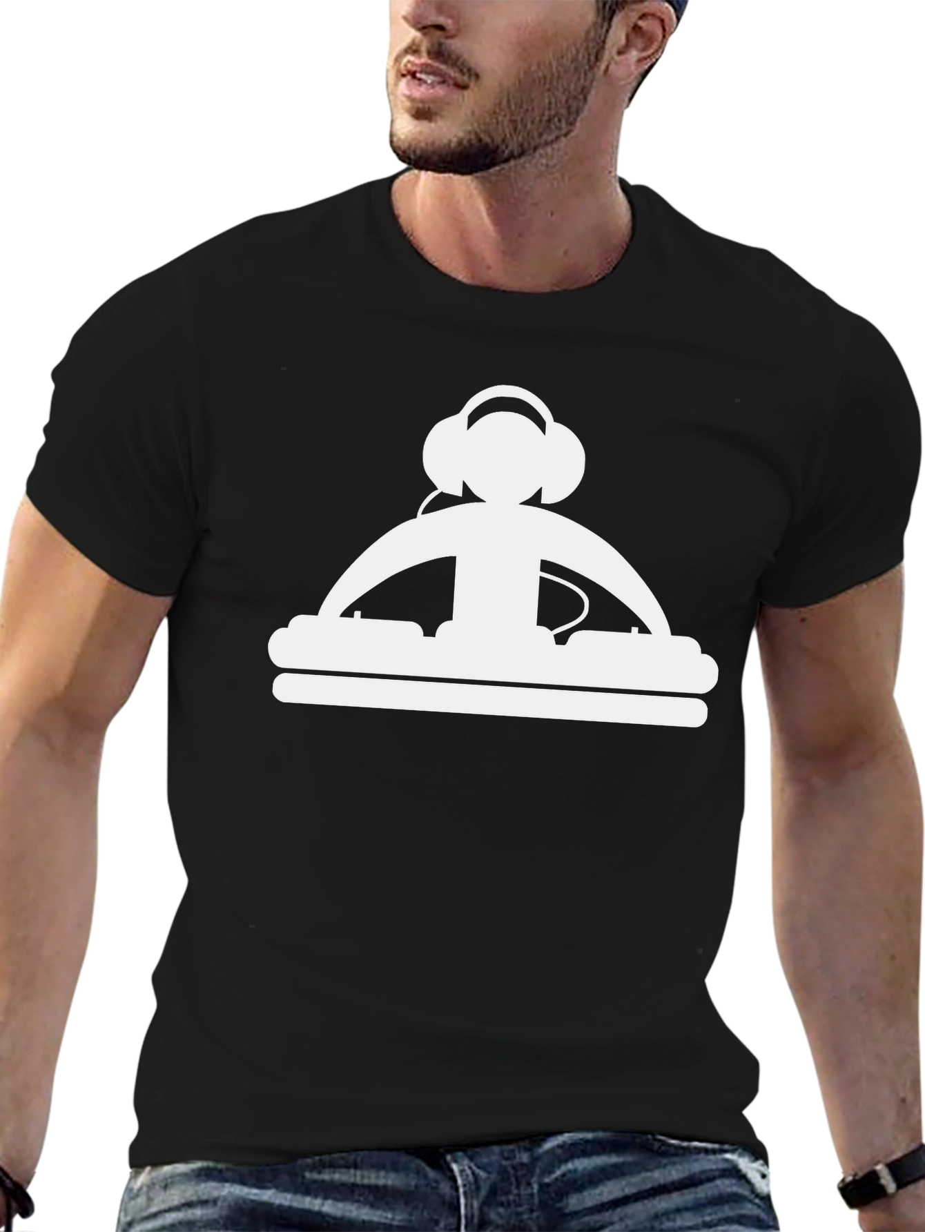 Black DJ Silhouette Graphic Black T-Shirt view 6