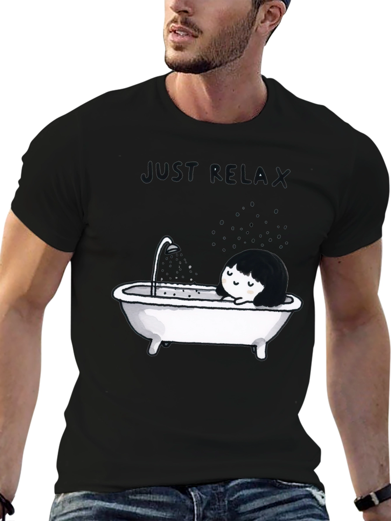 Black Just Relax Black Graphic Tee - Bathtub Design view 6