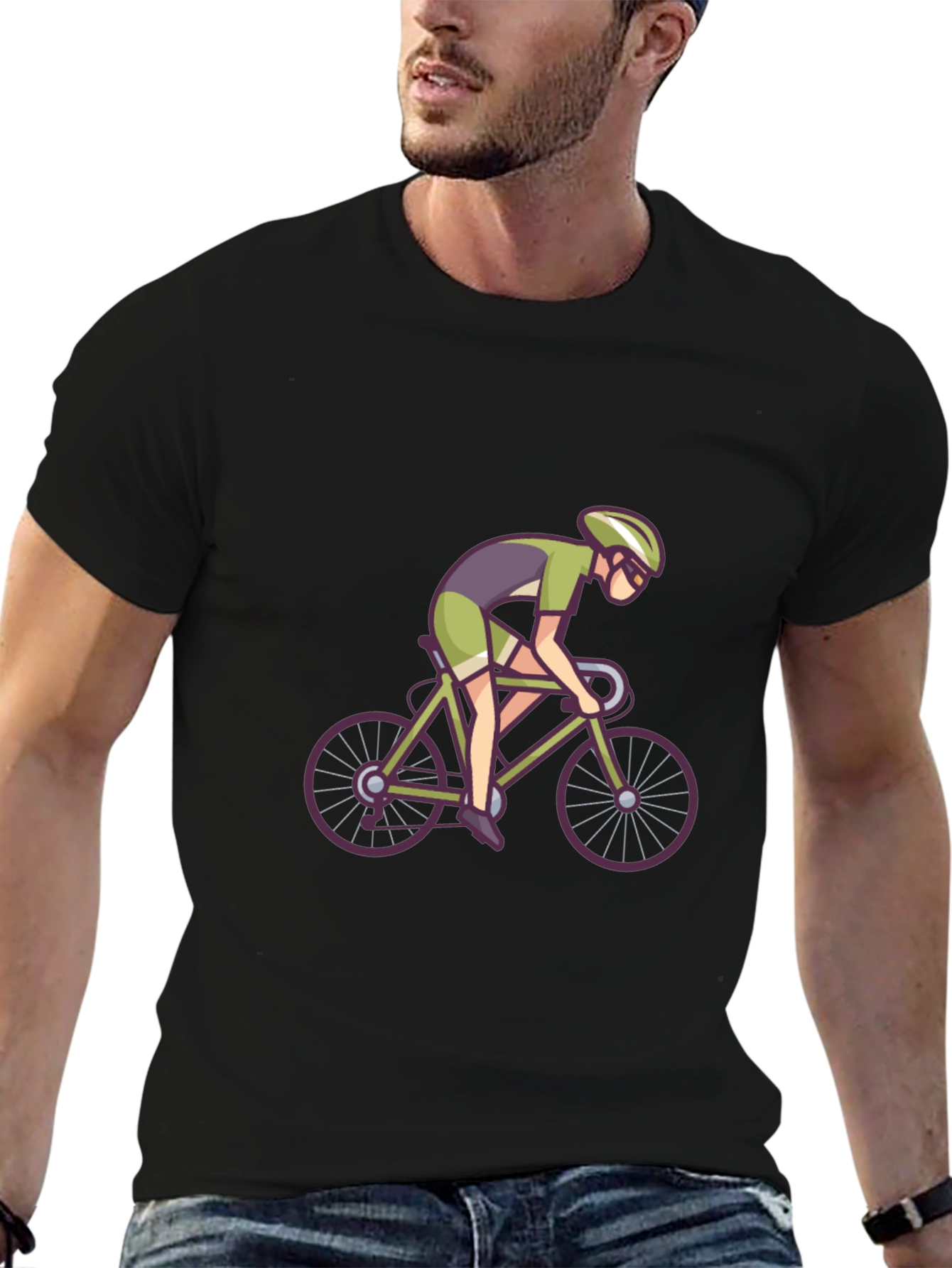 Black Cyclist Graphic Tee - Sporty Black T-Shirt view 6