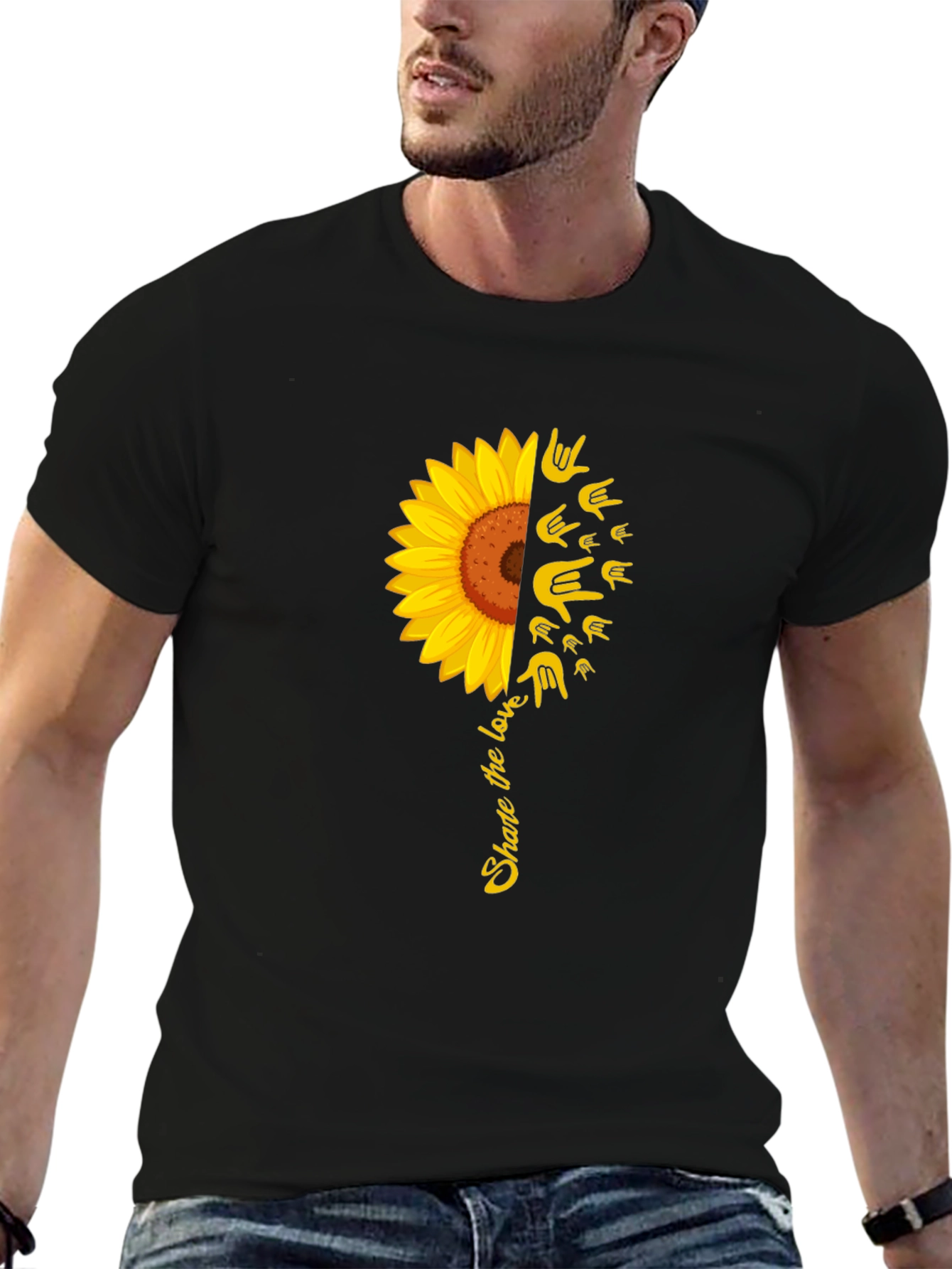 Black Share the Love Sunflower Graphic Tee view 6