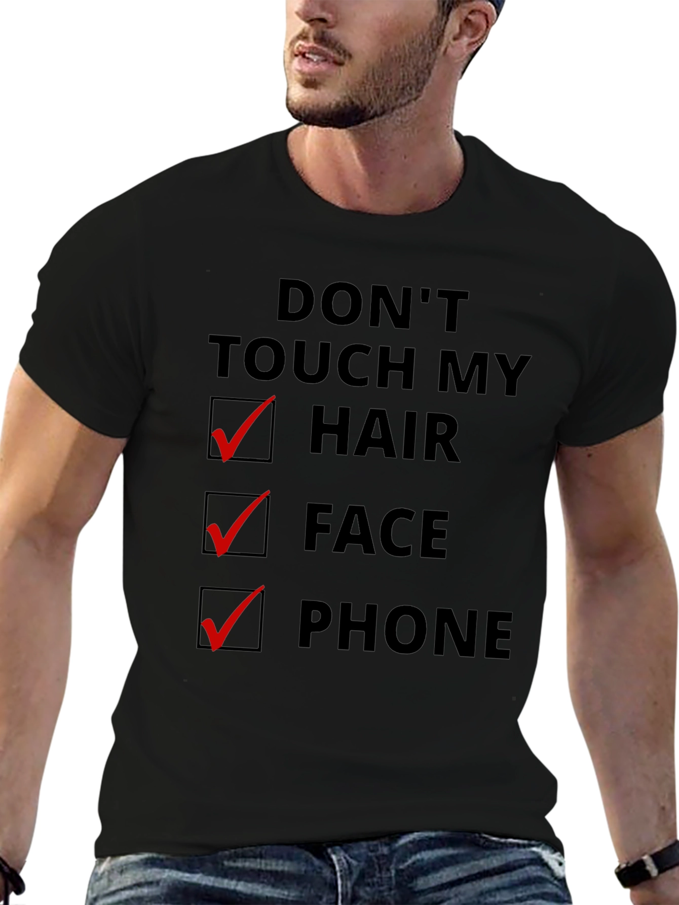Black Don't Touch My Hair Face Phone Graphic T-Shirt view 6