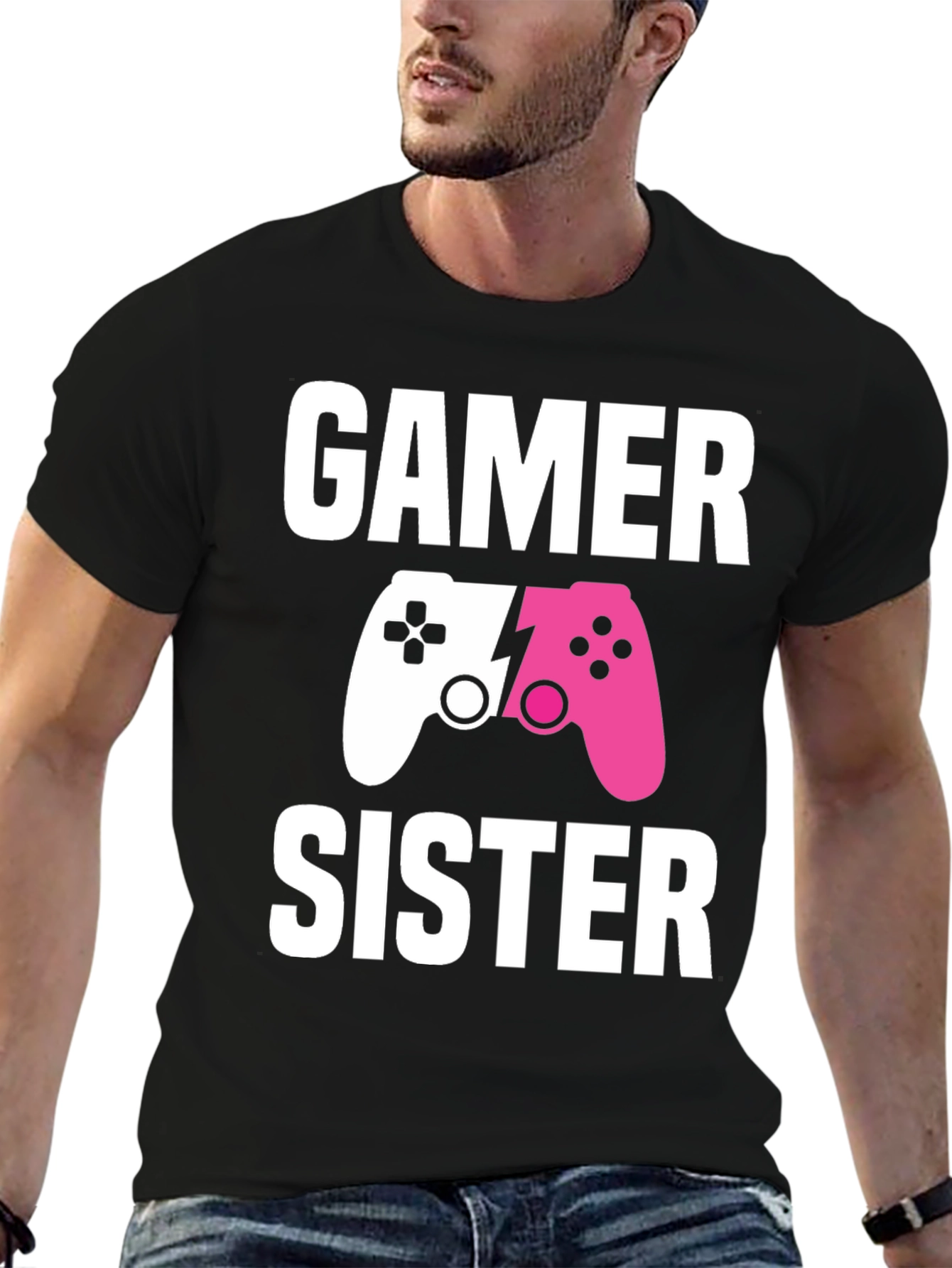 Black Gamer Sister T-Shirt | Matching Game Controller Tee view 6