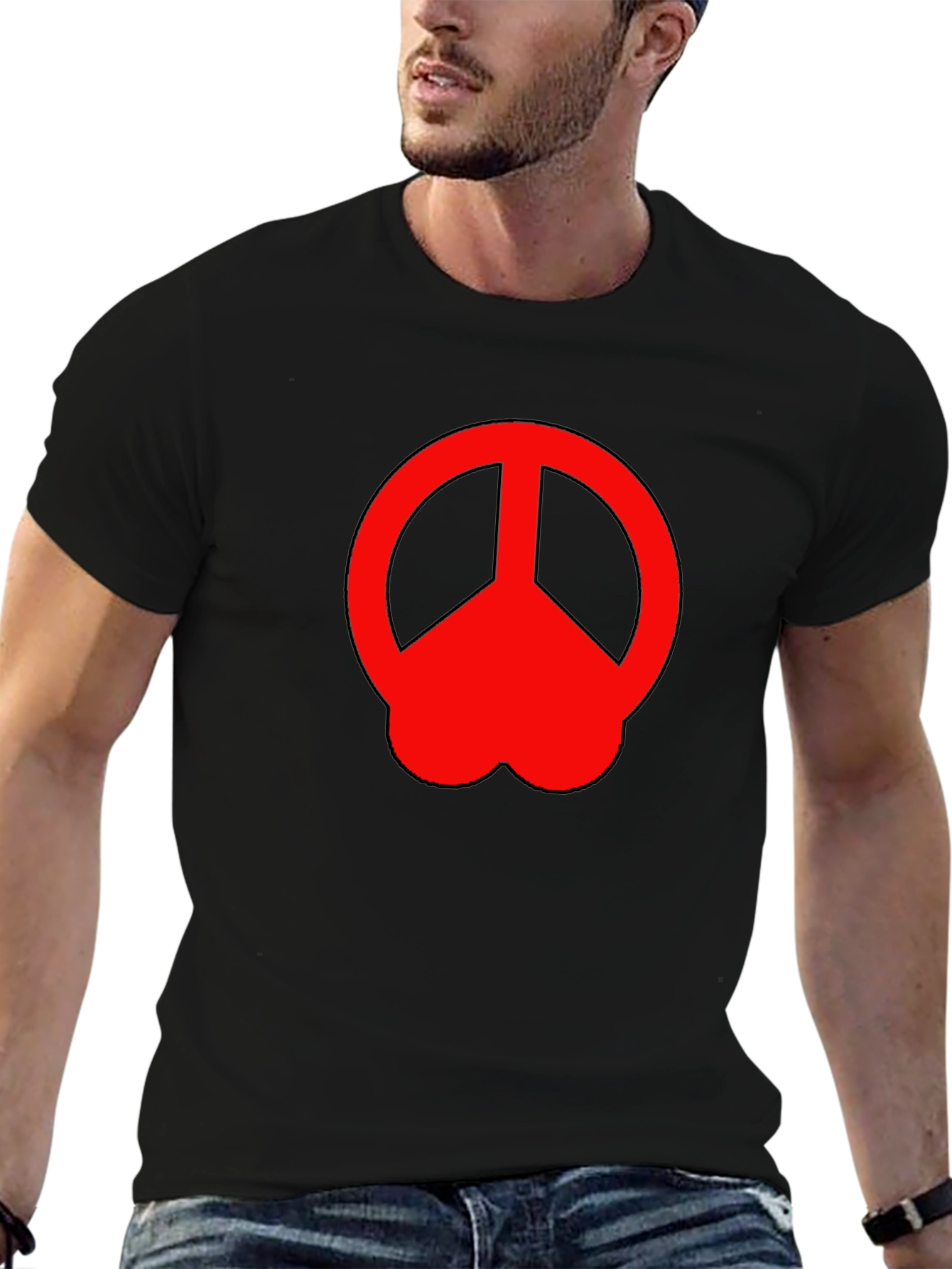 Black Peace Sign Graphic Tee - Red on Black view 6