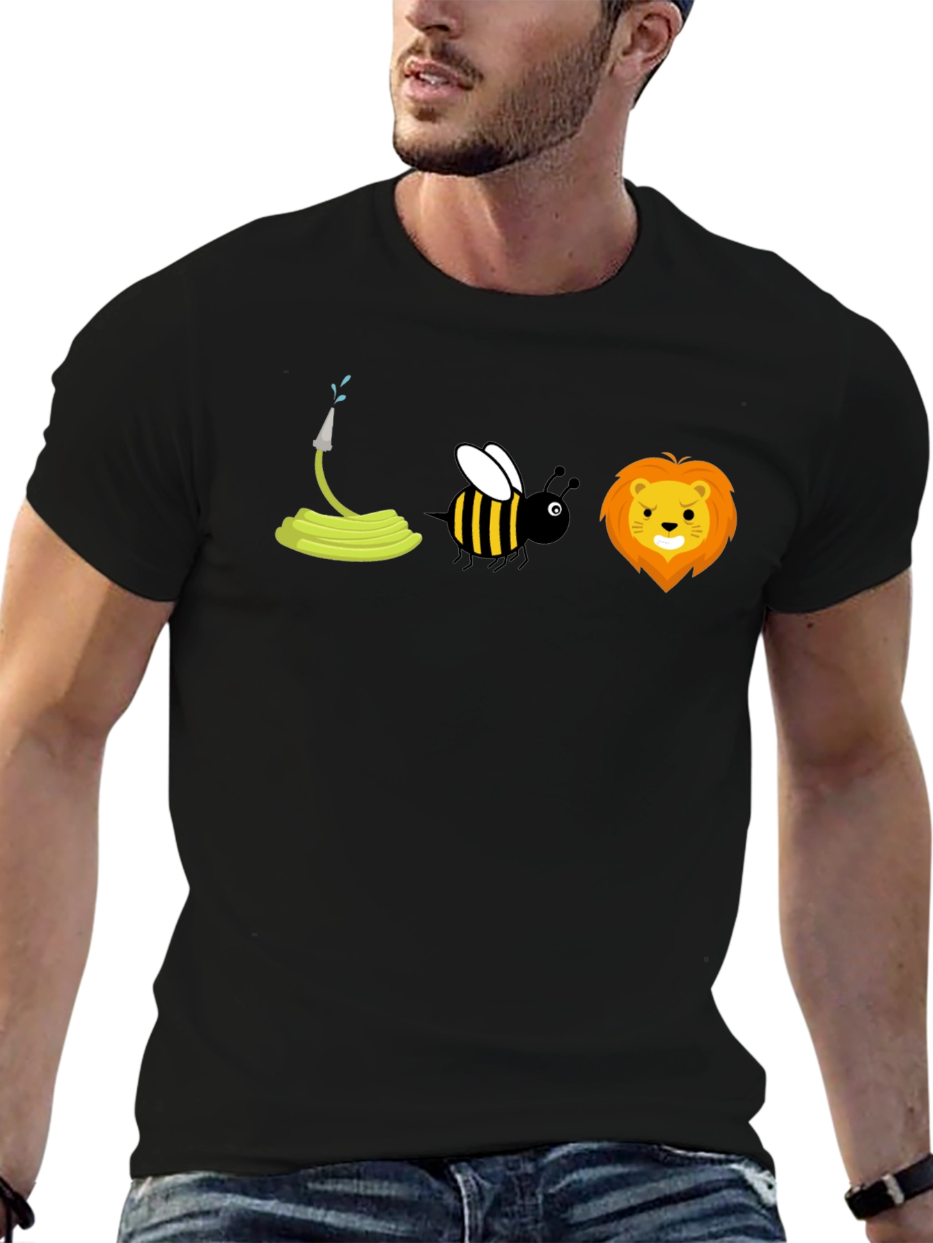 Black Hose-Bee-Lion Pun Graphic T-Shirt view 6
