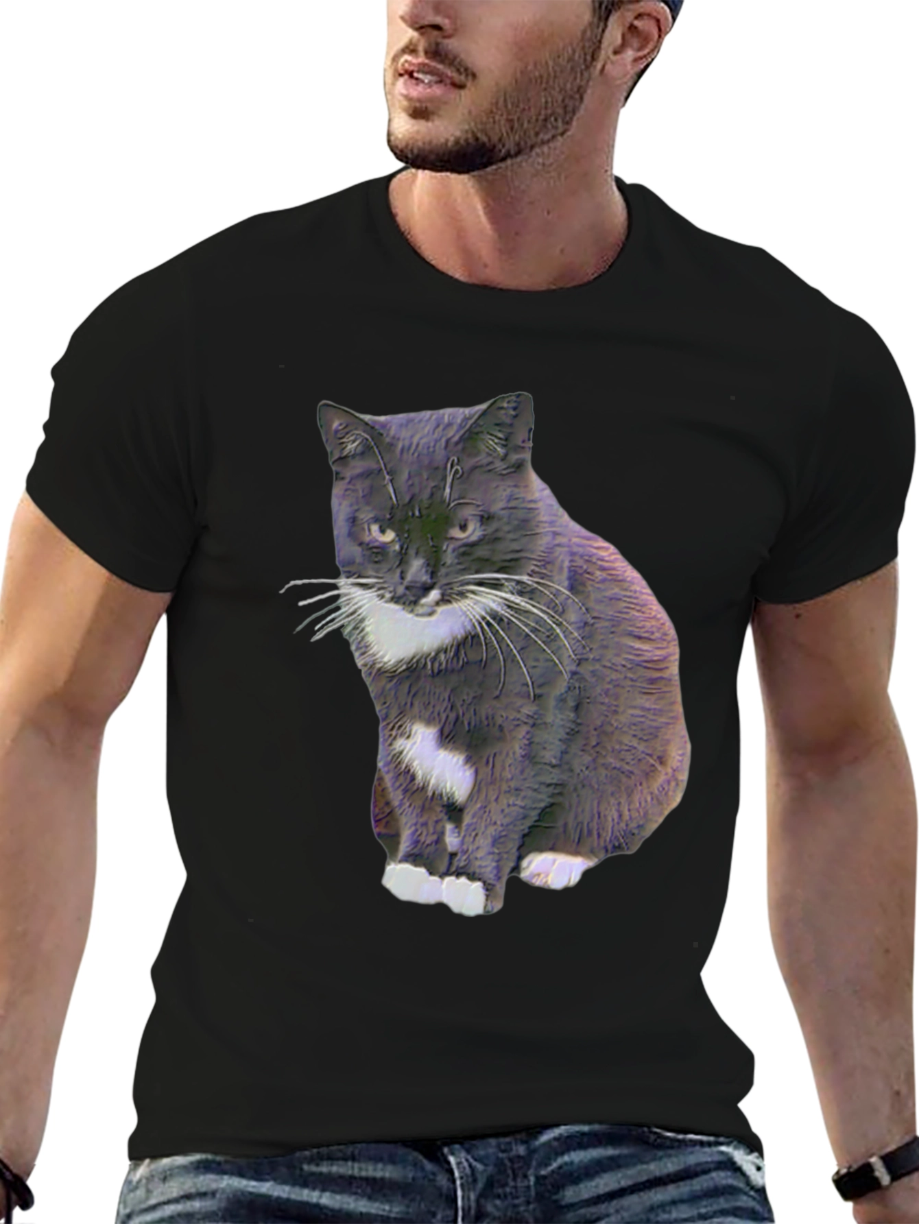 Black Cool Cat Graphic Tee - Black view 6