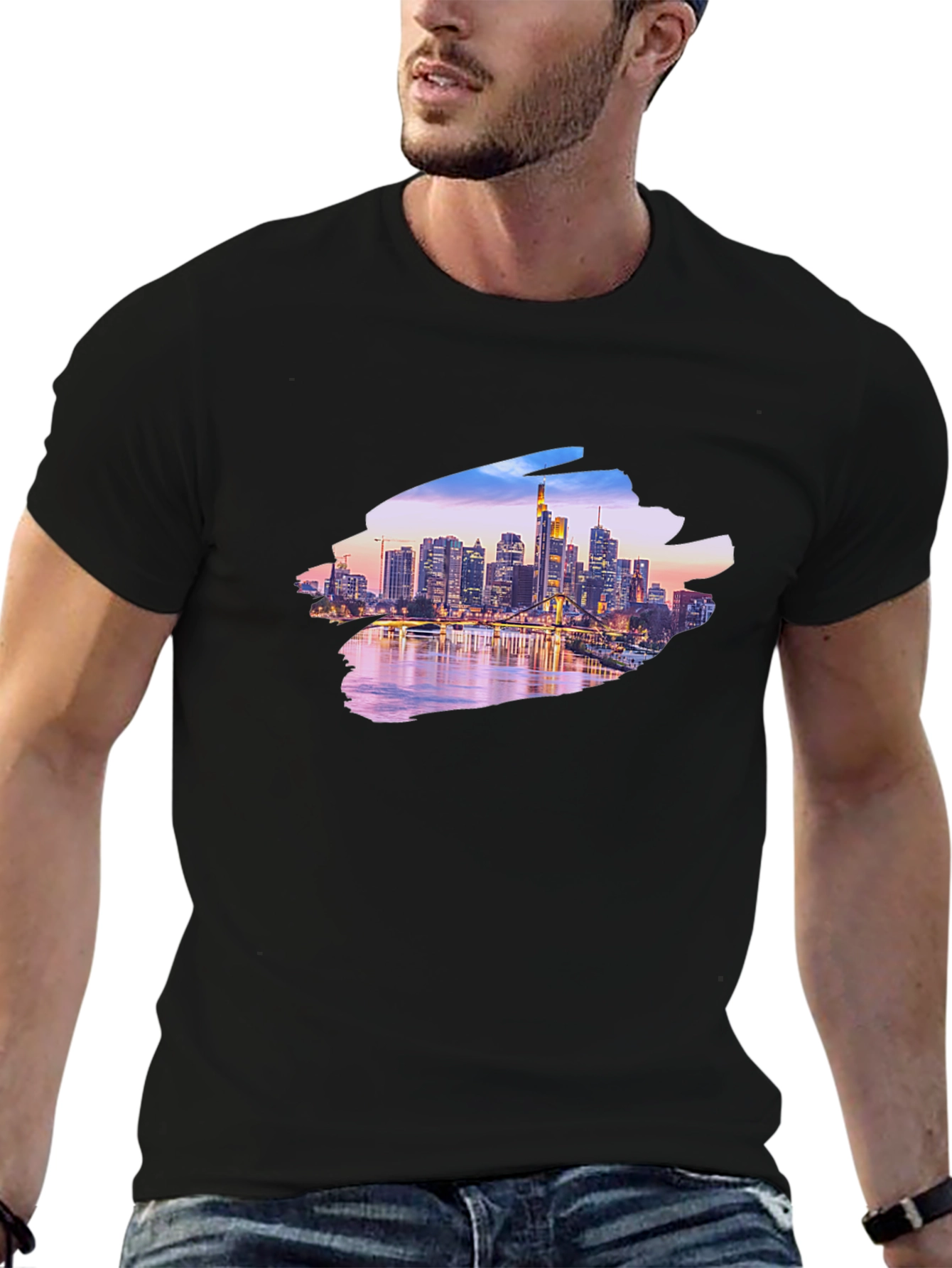 Black Cityscape Graphic Black T-Shirt view 6