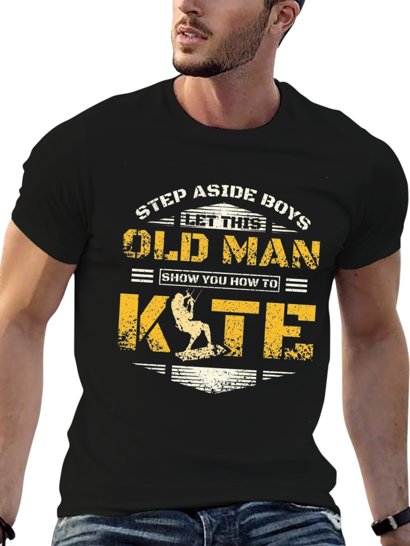 Black Old Man Kite T-Shirt: Step Aside Boys Tee view 6