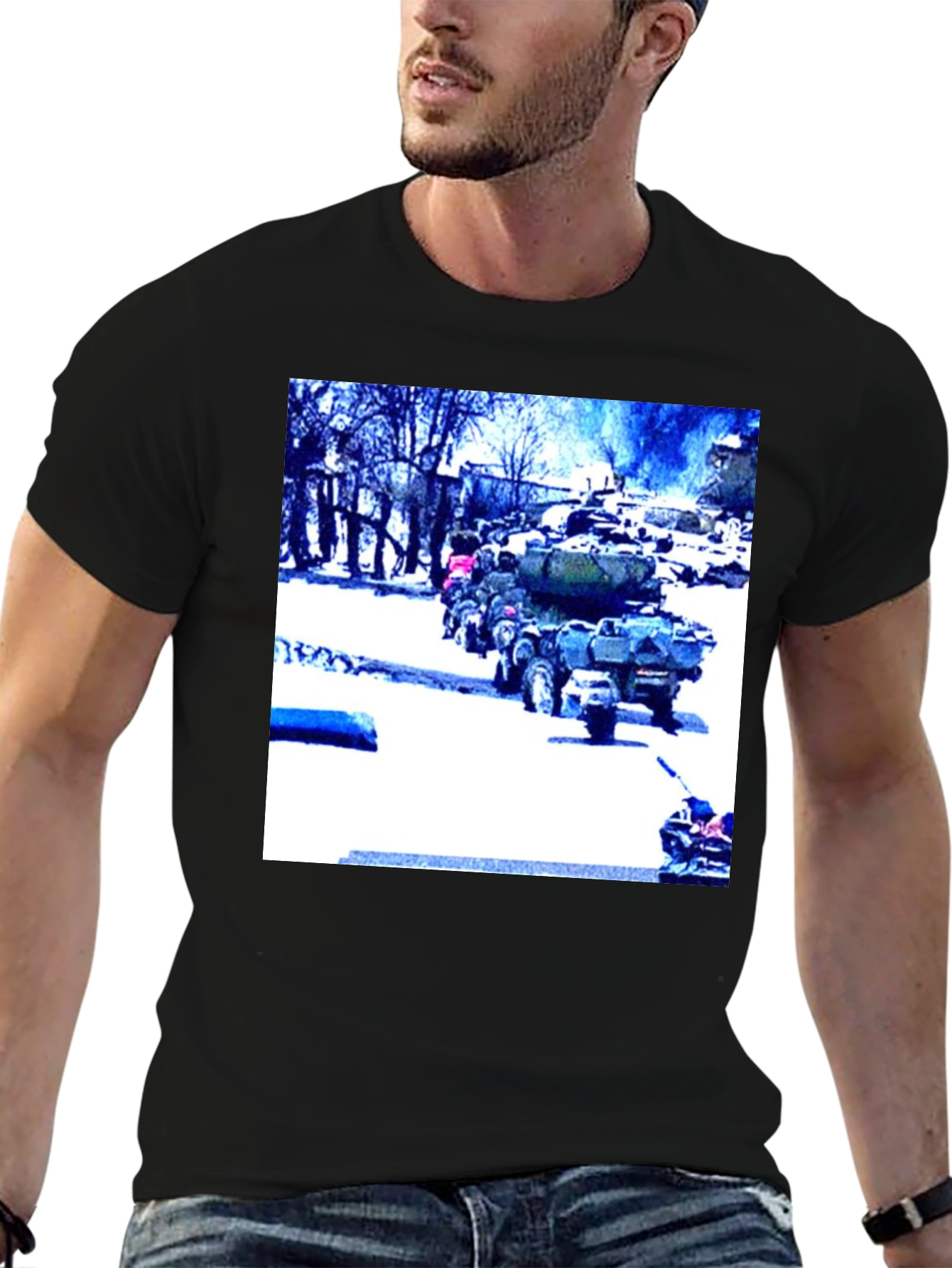 Black Military Vehicles on Black T-Shirt view 6