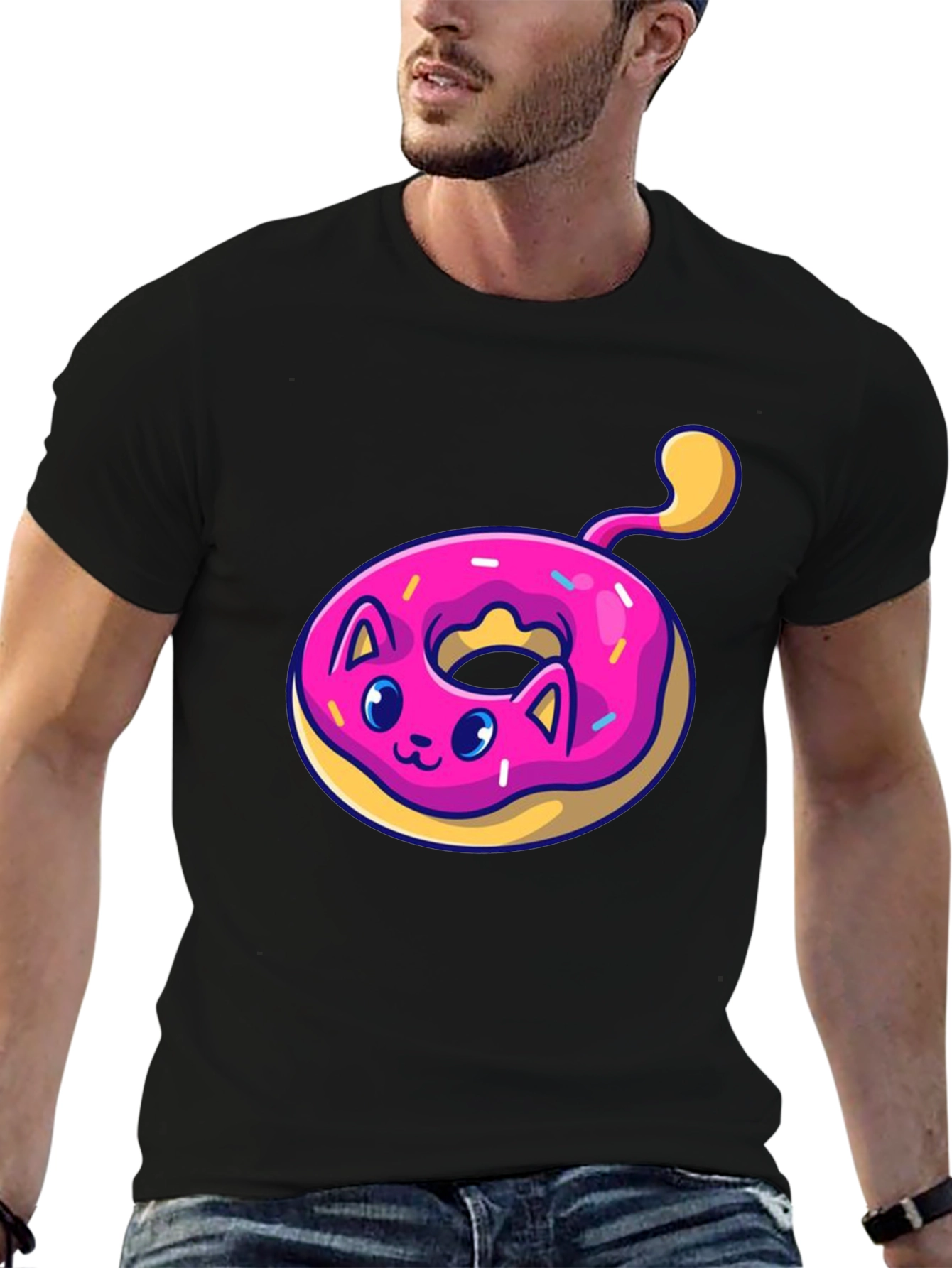 Black Cat Donut T-Shirt: Cute & Playful Black Tee view 6