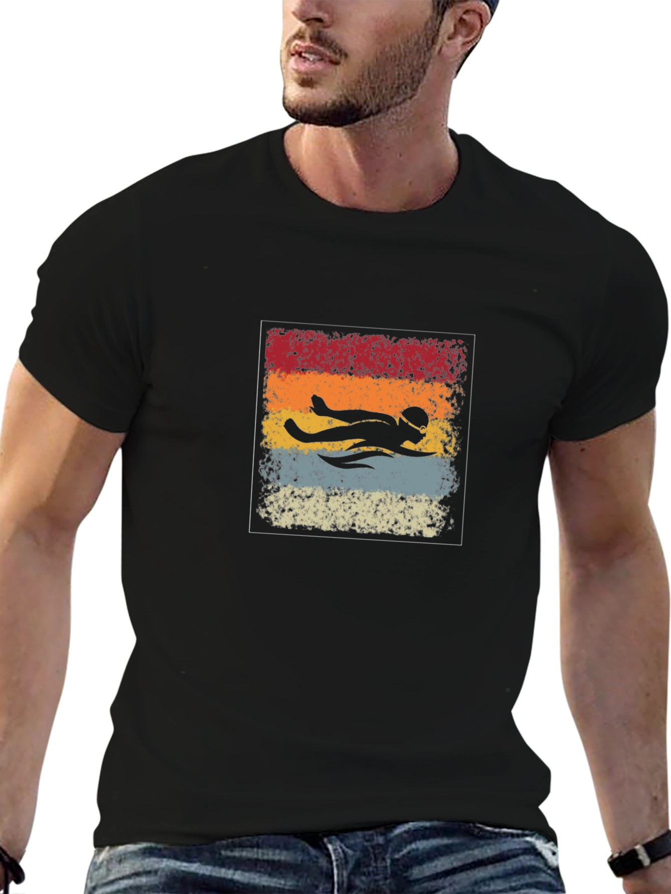 Black Retro Swimmer T-Shirt view 6
