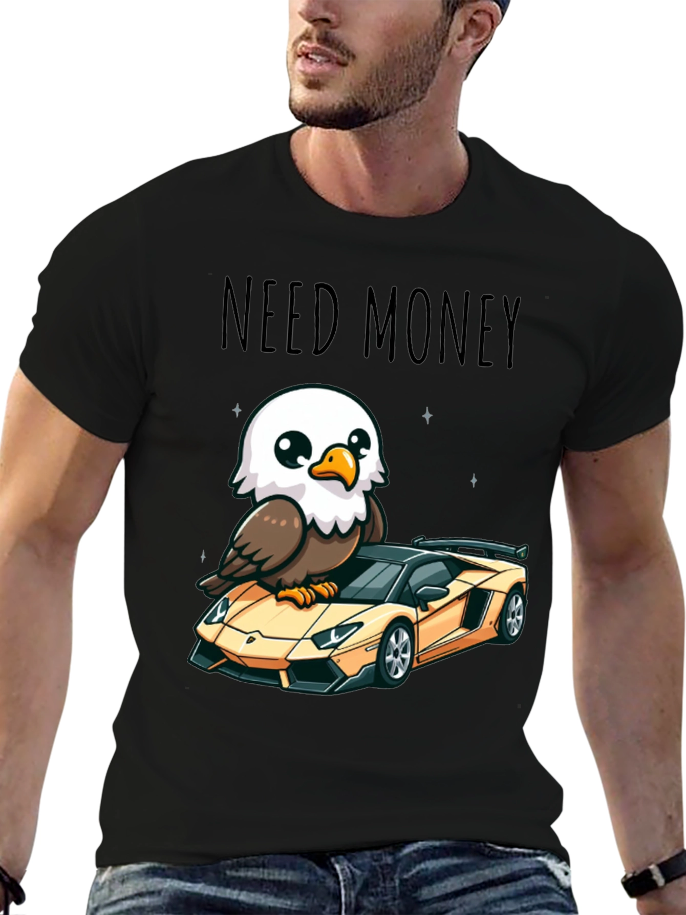 Black Need Money Eagle Car Graphic T-Shirt view 6