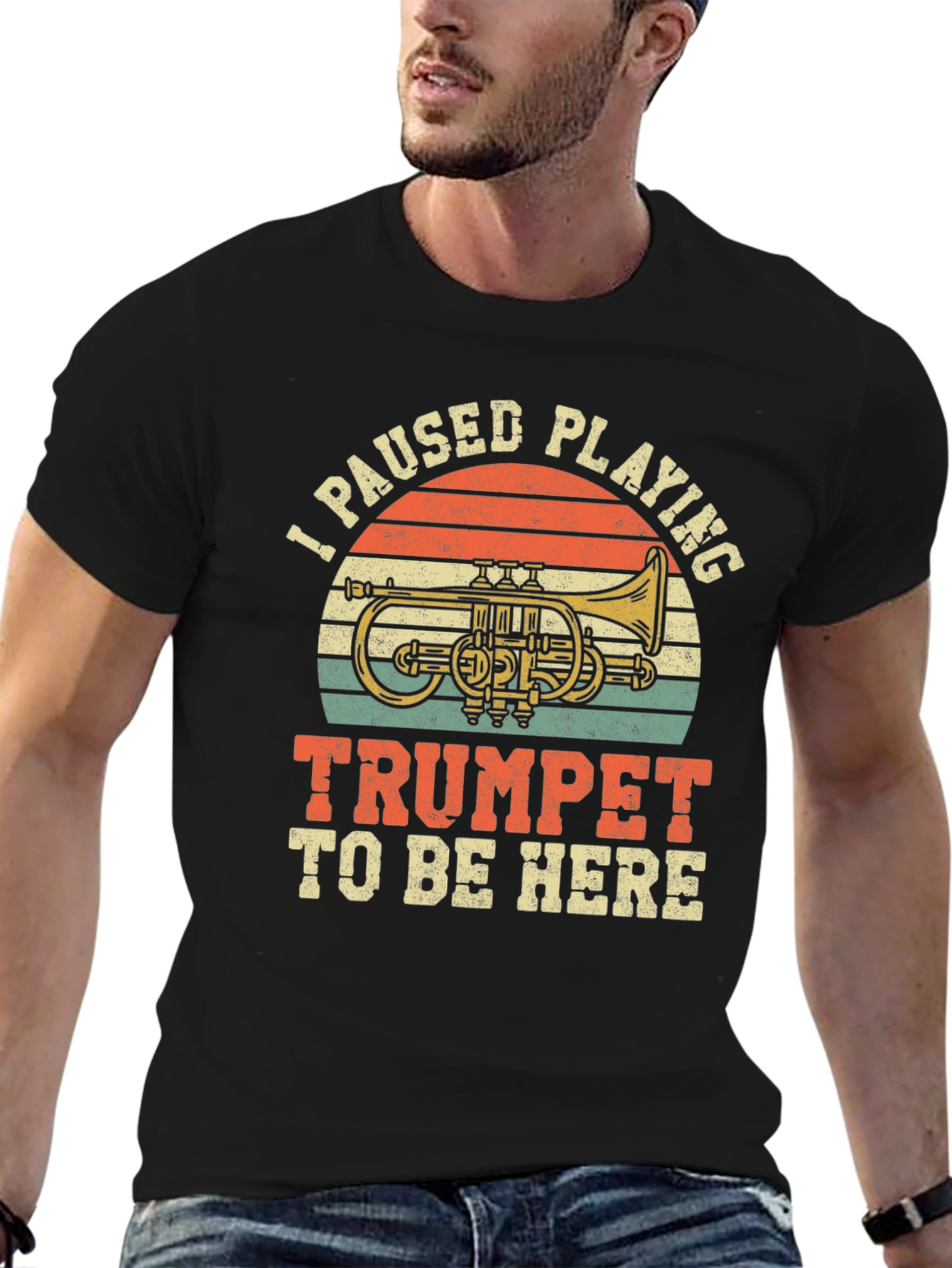Black I Paused Playing Trumpet T-Shirt view 6