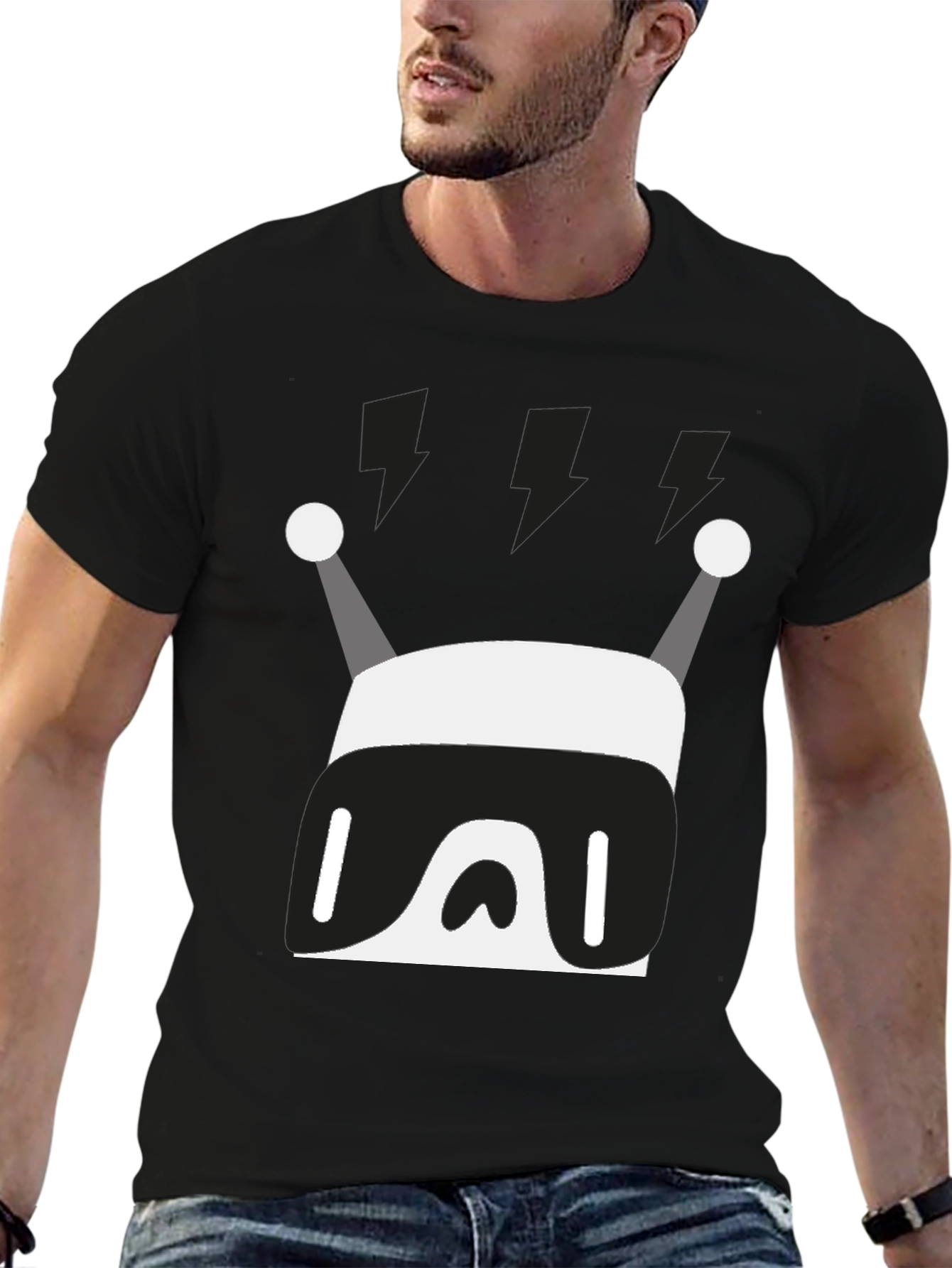 Black Modern Robot Graphic Print Black T-Shirt view 6