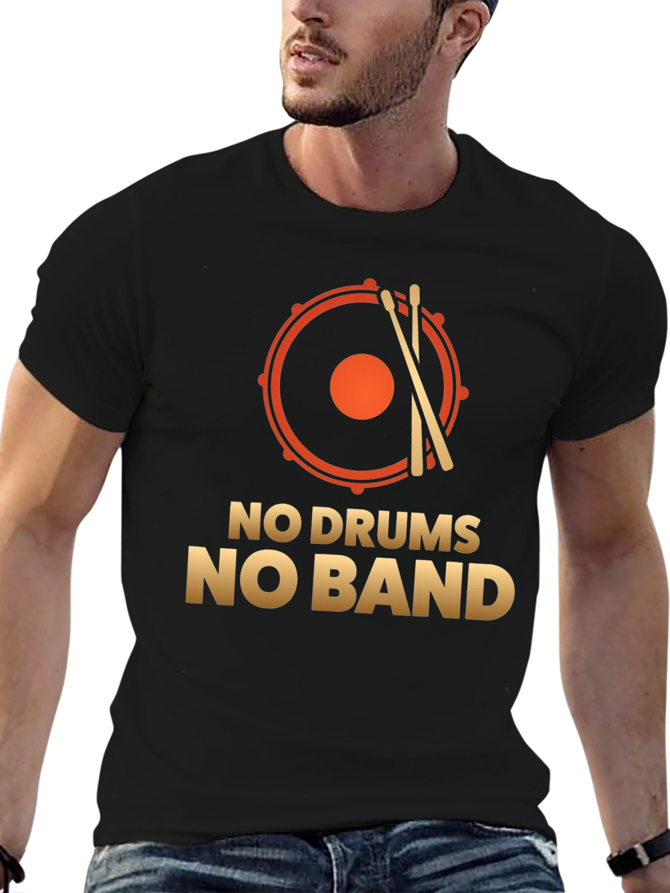 Black No Drums No Band T-Shirt: Music Lover Tee view 6