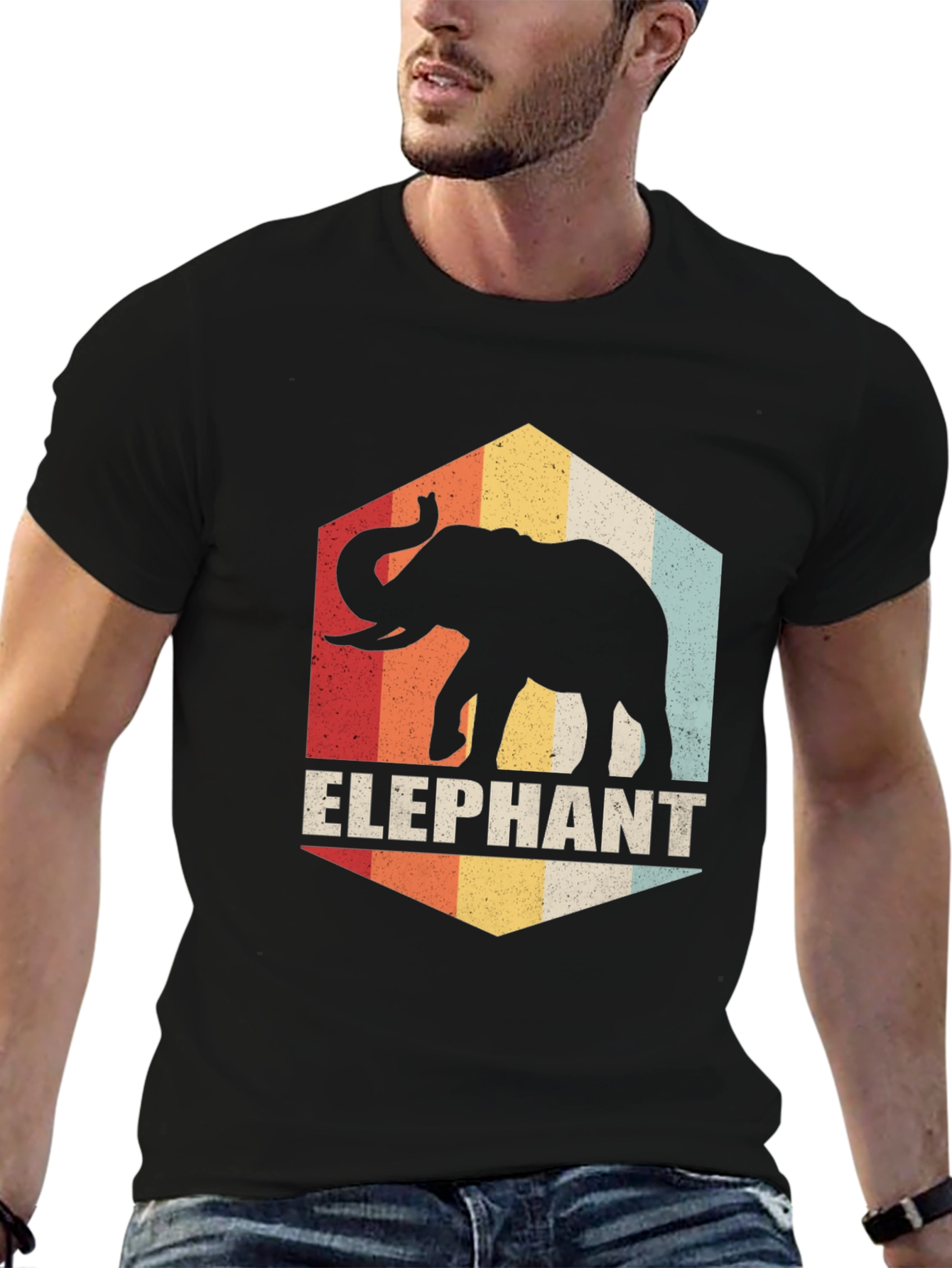 Black Retro Elephant Graphic Tee - Vintage Style Comfort view 6