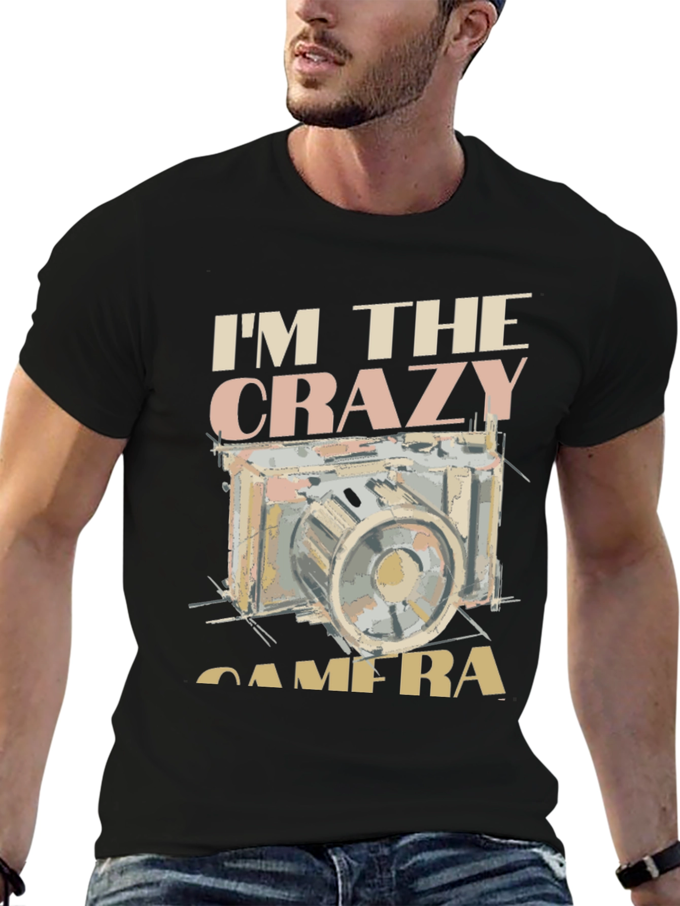 Black Crazy Camera Graphic Tee - Black Short Sleeve T-Shirt view 6
