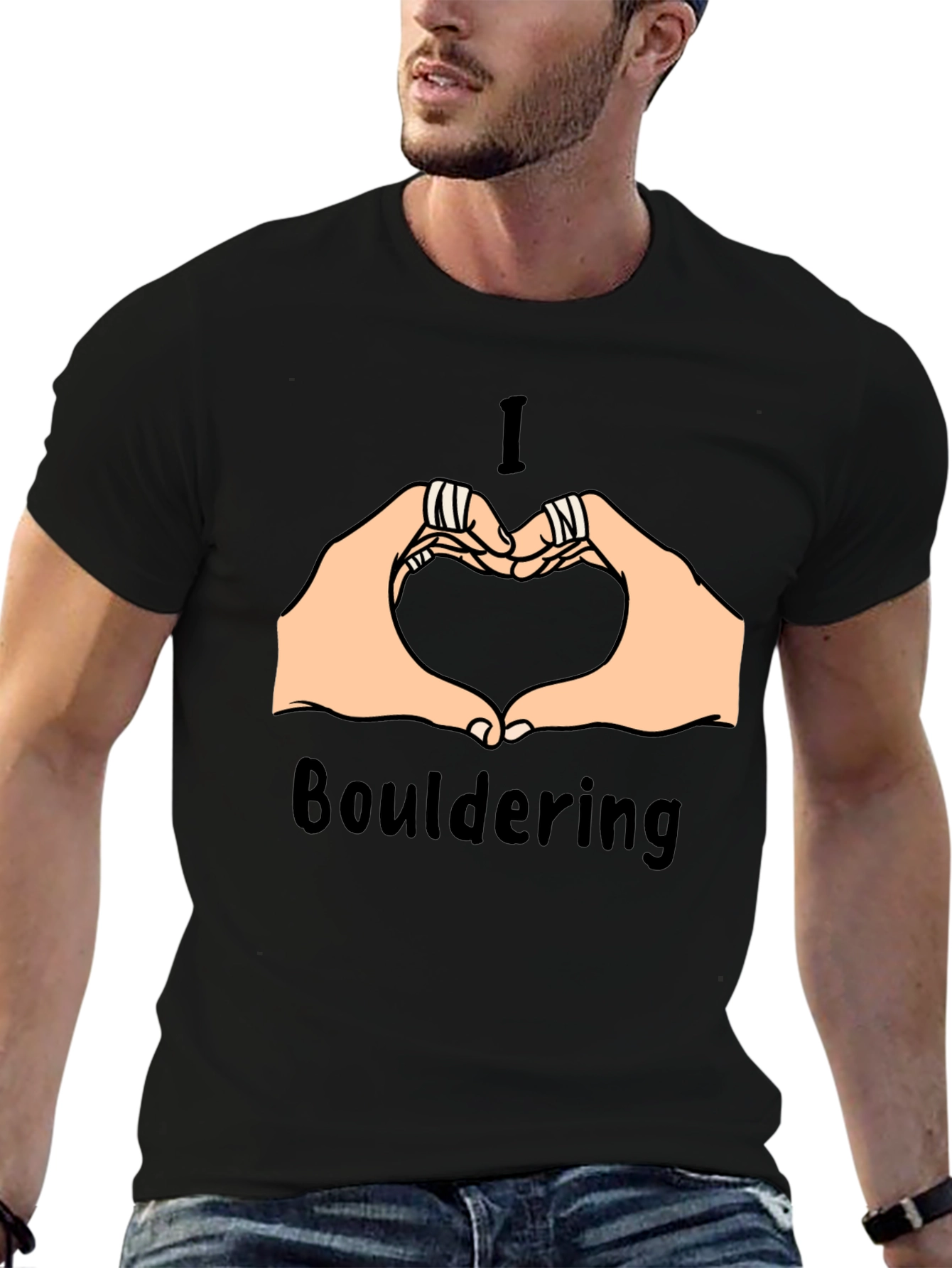 Black I Love Bouldering Heart Hands Graphic Tee view 6